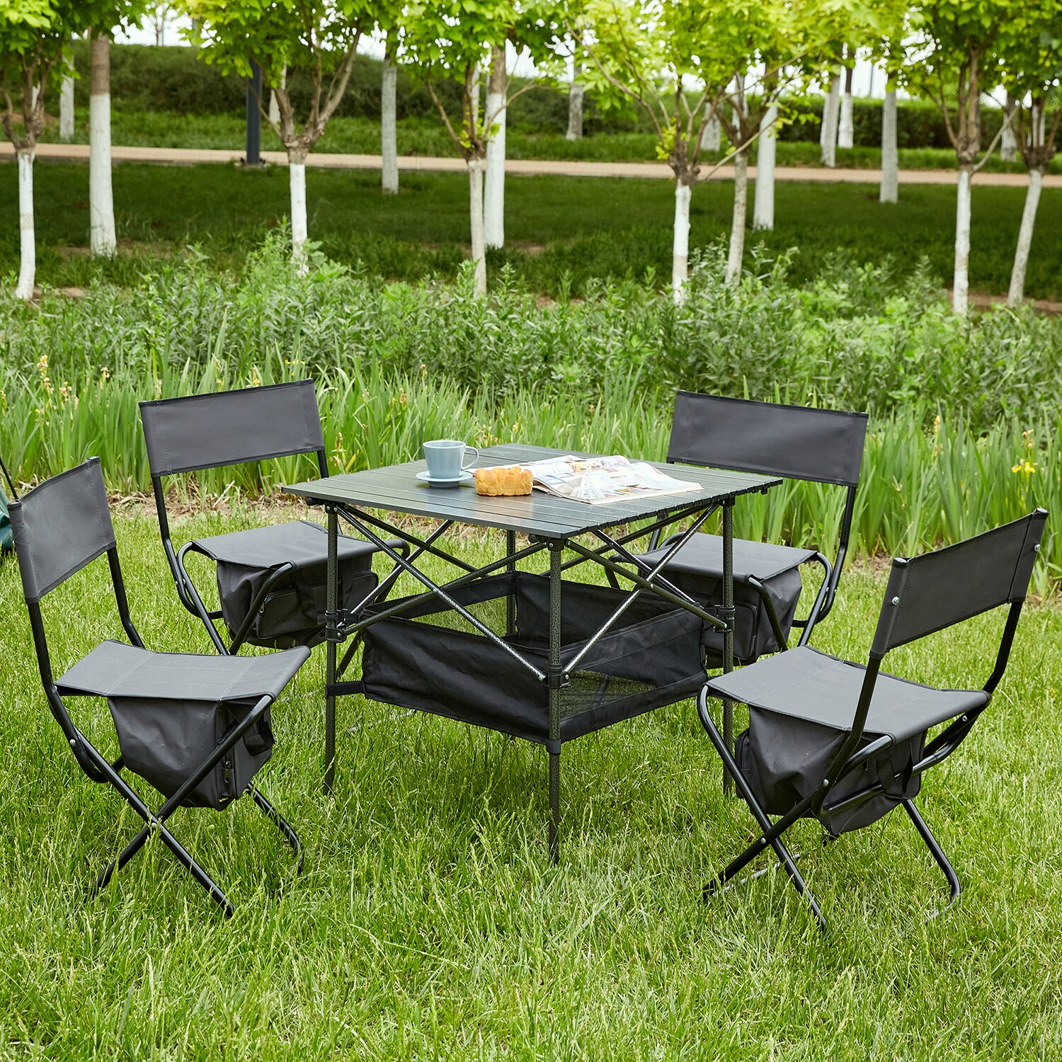 GZMR Folding Outdoor Camping Set 5-Piece Patio Conversation Set with ...