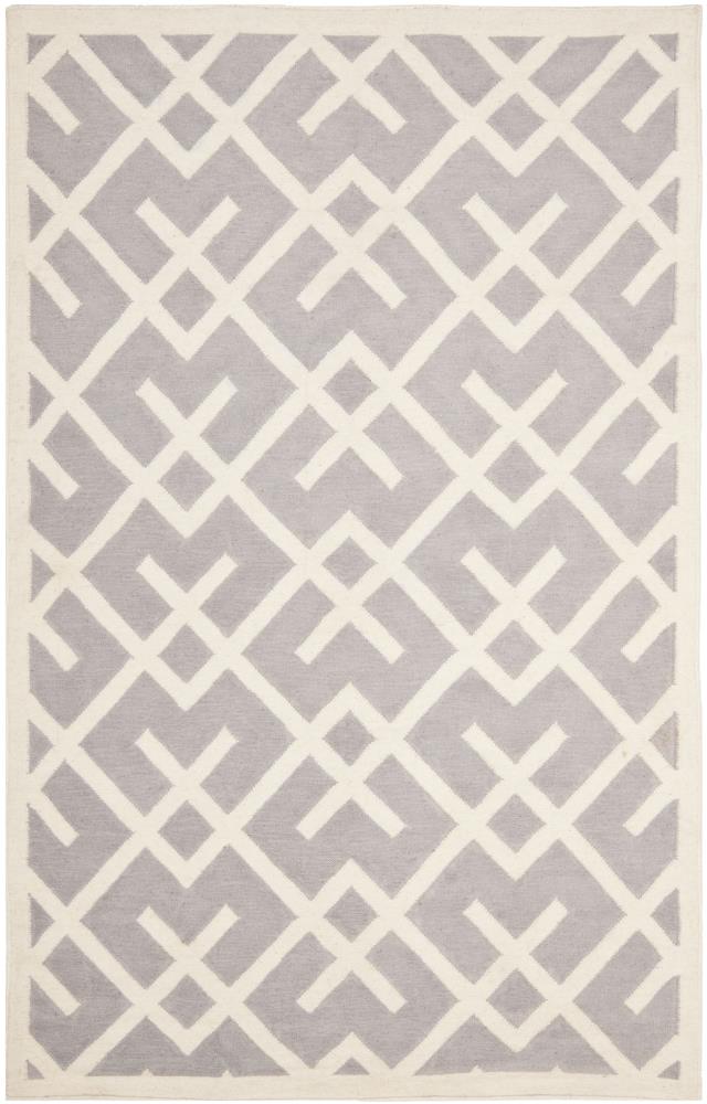 Safavieh DHU552G-5 Dhurries Cesa 5 x 8 (ft) Wool Gray/Ivory Rectangular Indoor Geometric Coastal Area rug