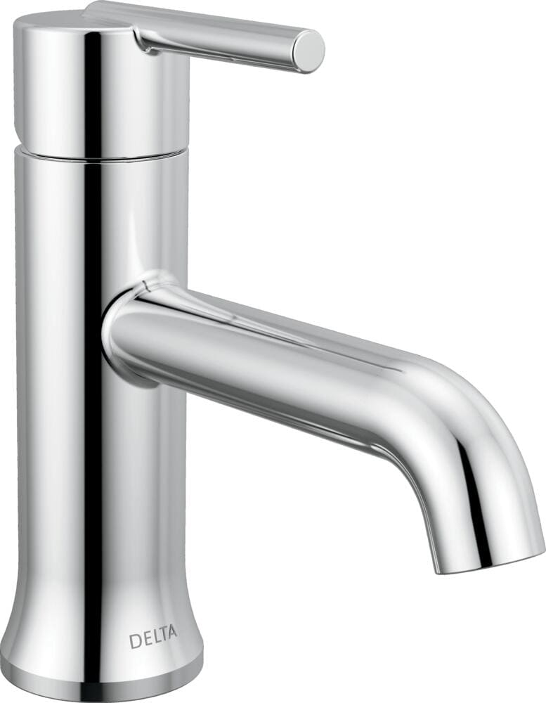 Delta 559LF-MPU Trinsic Chrome 4-in centerset 1-handle WaterSense Mid-arc Residential Handle Bathroom Sink Faucet with Drain