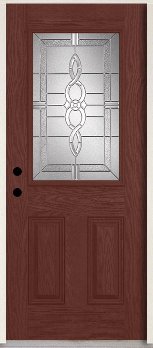 RELIABILT LO963585 Calista 36-in x 80-in x 4-5/8-in Fiberglass Half lite Right-hand inswing Wineberry Stain Stained Prehung Front Door Insulating core