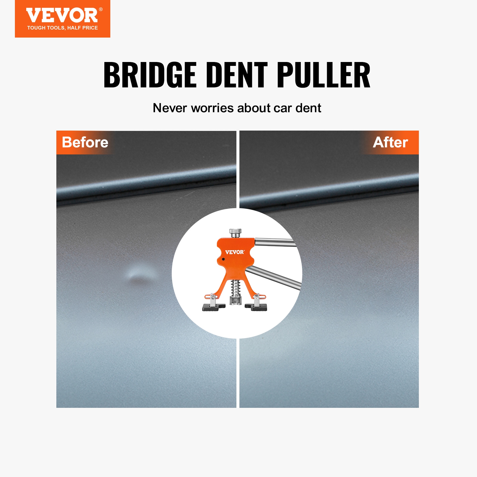 VEVOR 56 Pcs Dent Removal Kit, Paintless Dent Repair Kit with Golden Lifter, Bridge Puller, Car Dent Puller with Puller Tabs, Hot Glue Gun for Auto