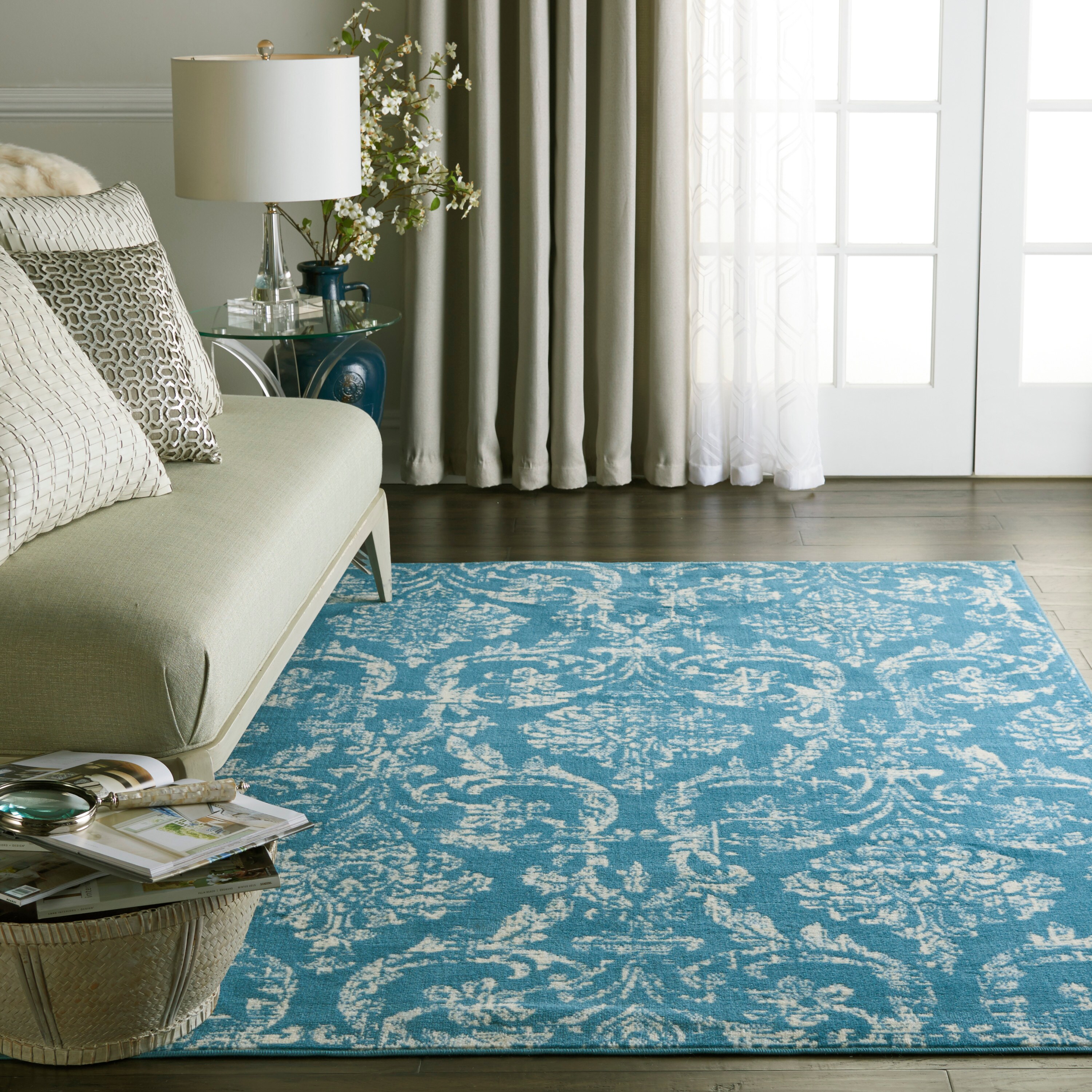 Nourison 99446478689 Jubilant 4 x 6 (ft) Loomed Polypropylene Blue Rectangular Indoor Abstract Farmhouse/Cottage Area rug