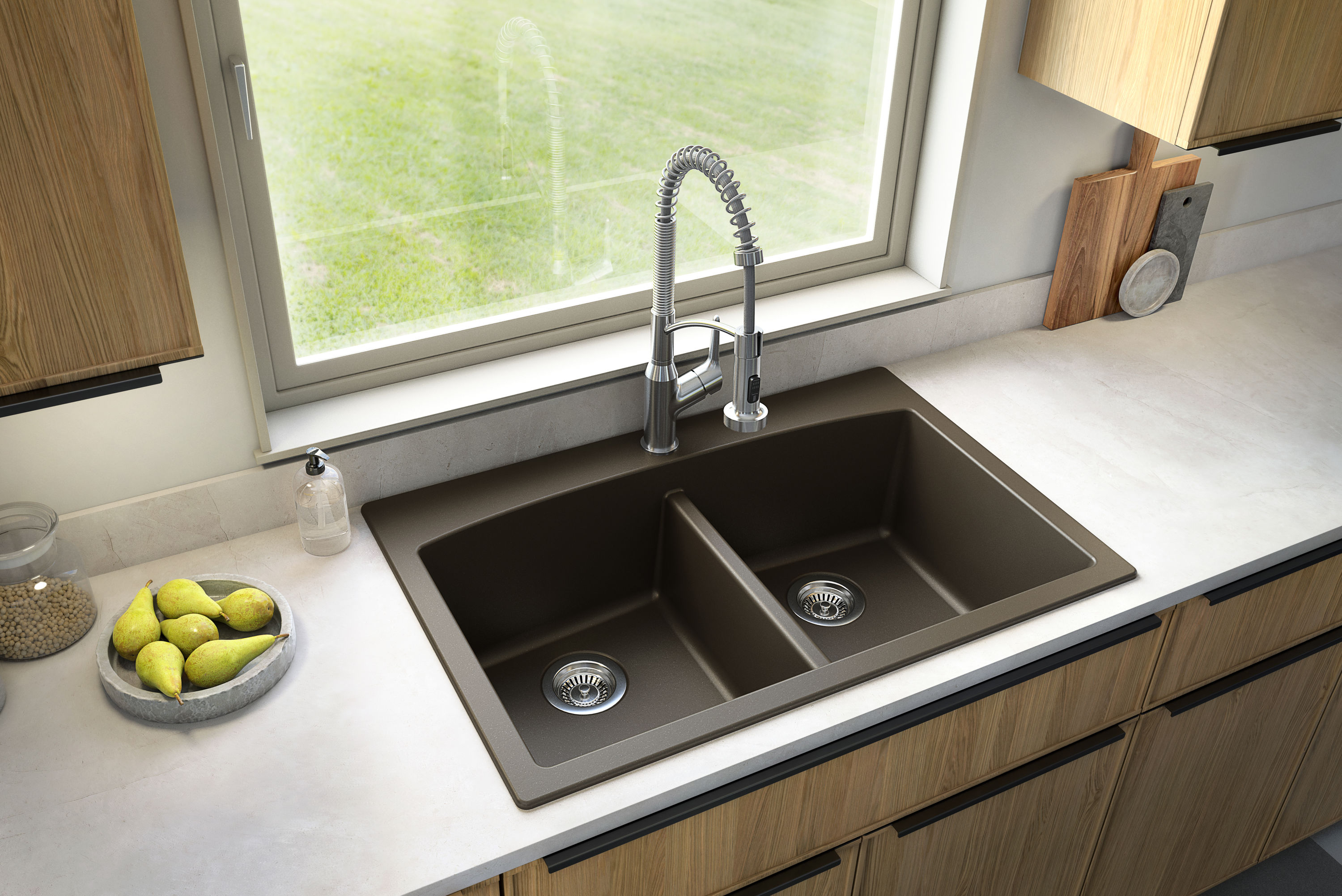 Karran QT-710-BR Drop-in 33.0-in x 22.0-in Quartz Double equal bowl 1-Hole Kitchen Sink