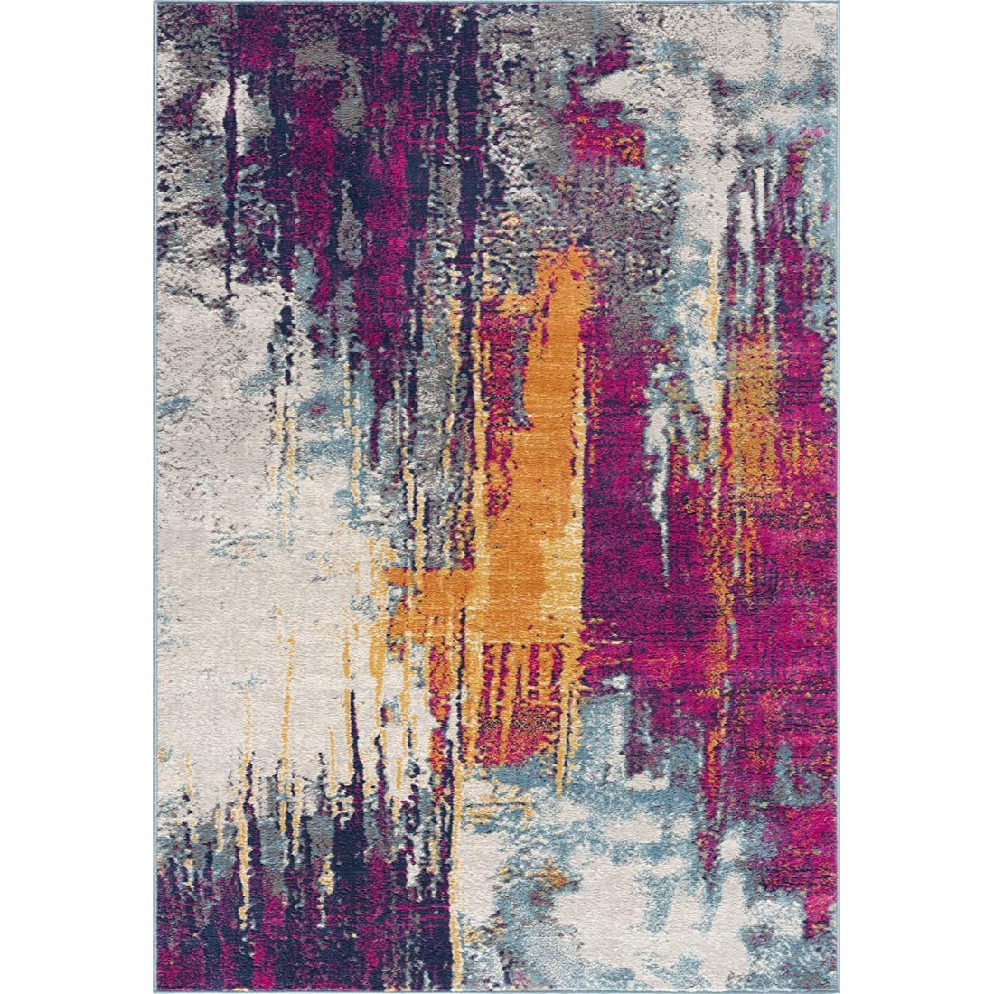HomeRoots 4000393102 2 x 5 (ft) Polypropylene Gray Magenta Rectangular Indoor Abstract Area rug