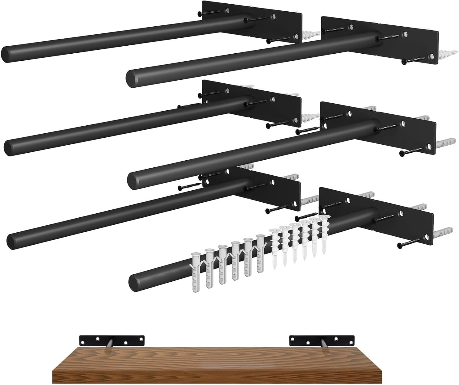 Misopily 12 inch Floating Shelf Brackets 6 Pack Heavy Duty Hidden Shelf Supports for Wall Mounted Wood Shelves Holds Up to 150 lbs 11.8 to 16 in Depth