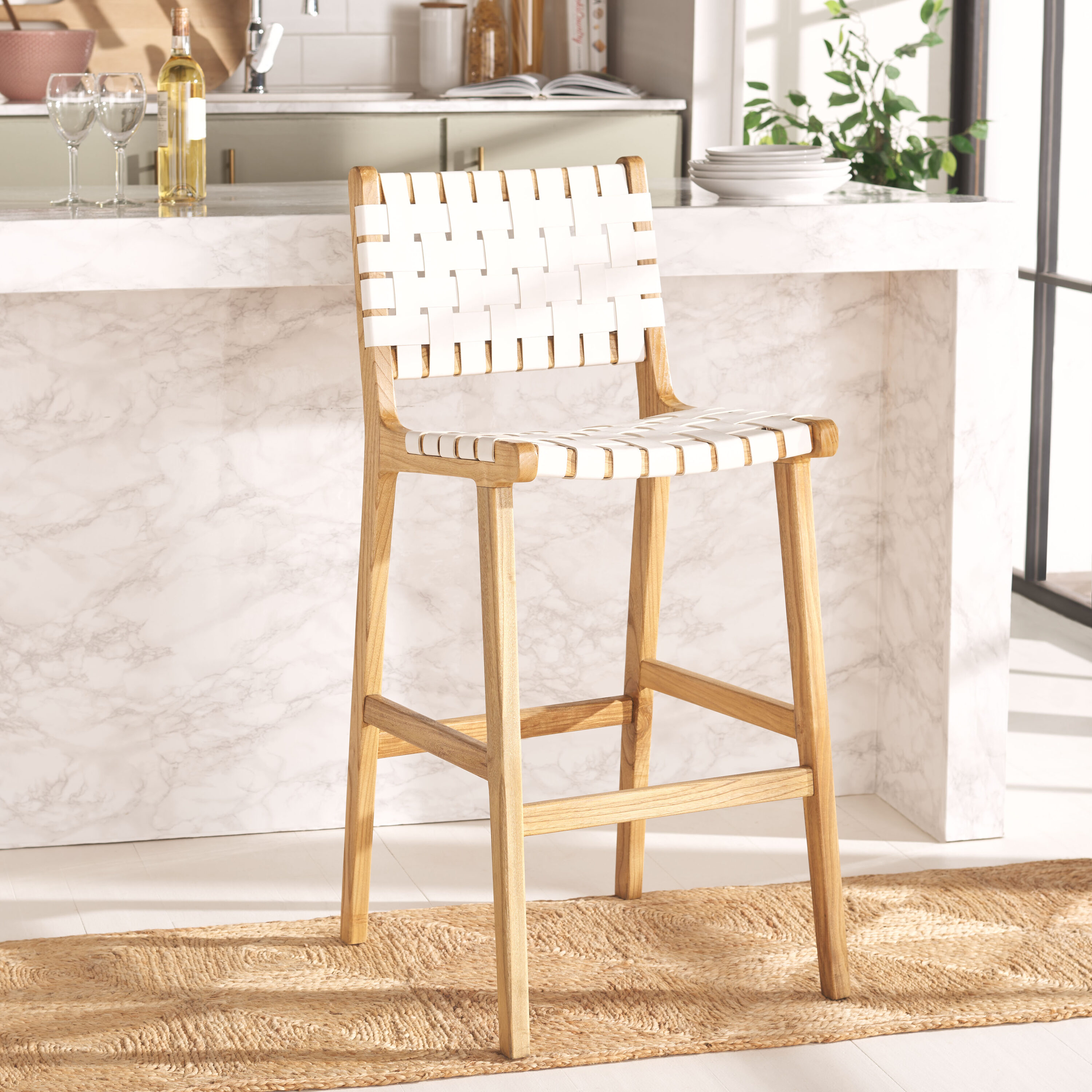 Safavieh BST1014E Adah Brown 29.7-in H Bar height Square seat Wood Bar Stool and Back