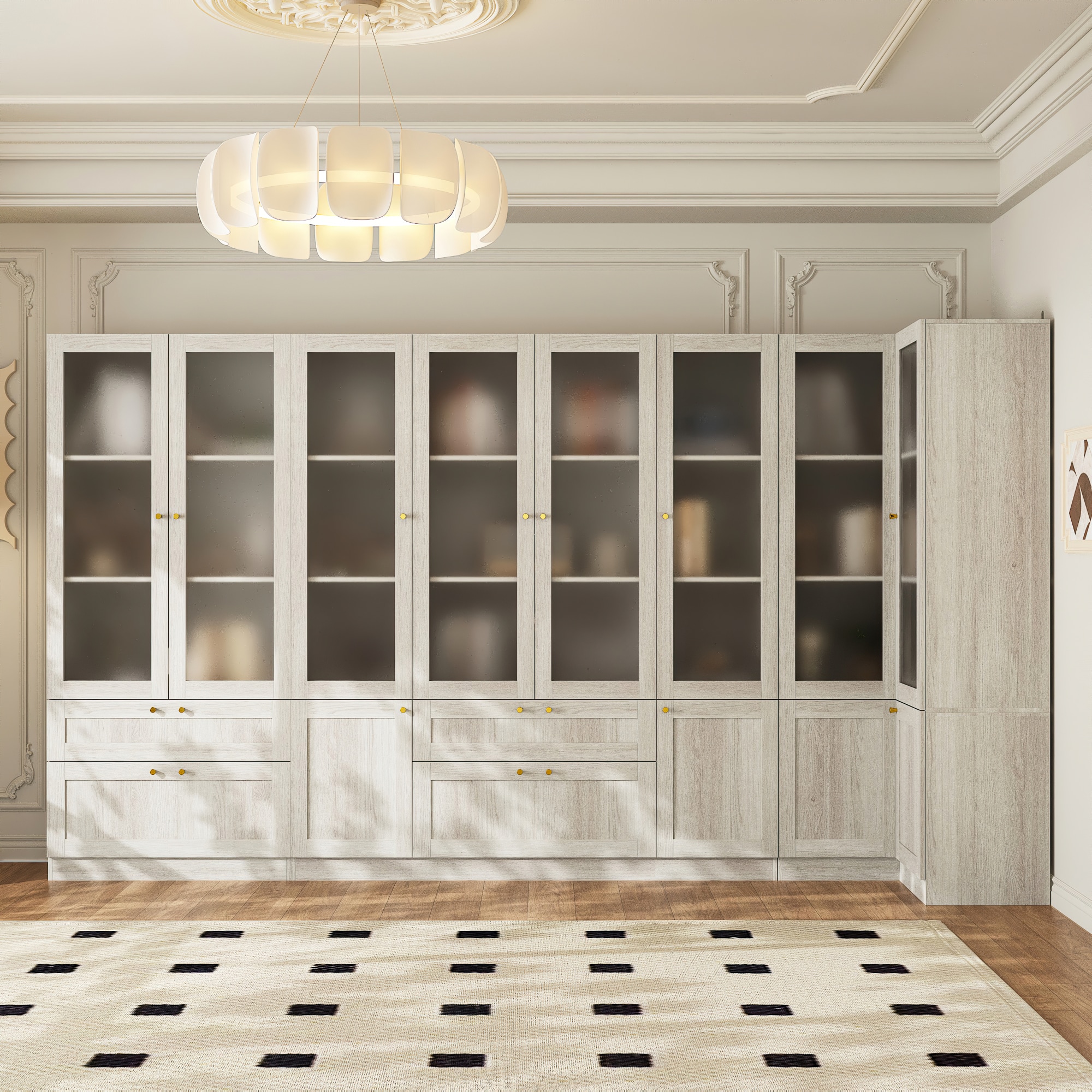 FUFU&GAGA KF020521+522-01AB+23 White Particleboard 18 -Shelf Bookcase with Doors ( 126-in W x 70.9-in H x 31.4-in D ) Finished