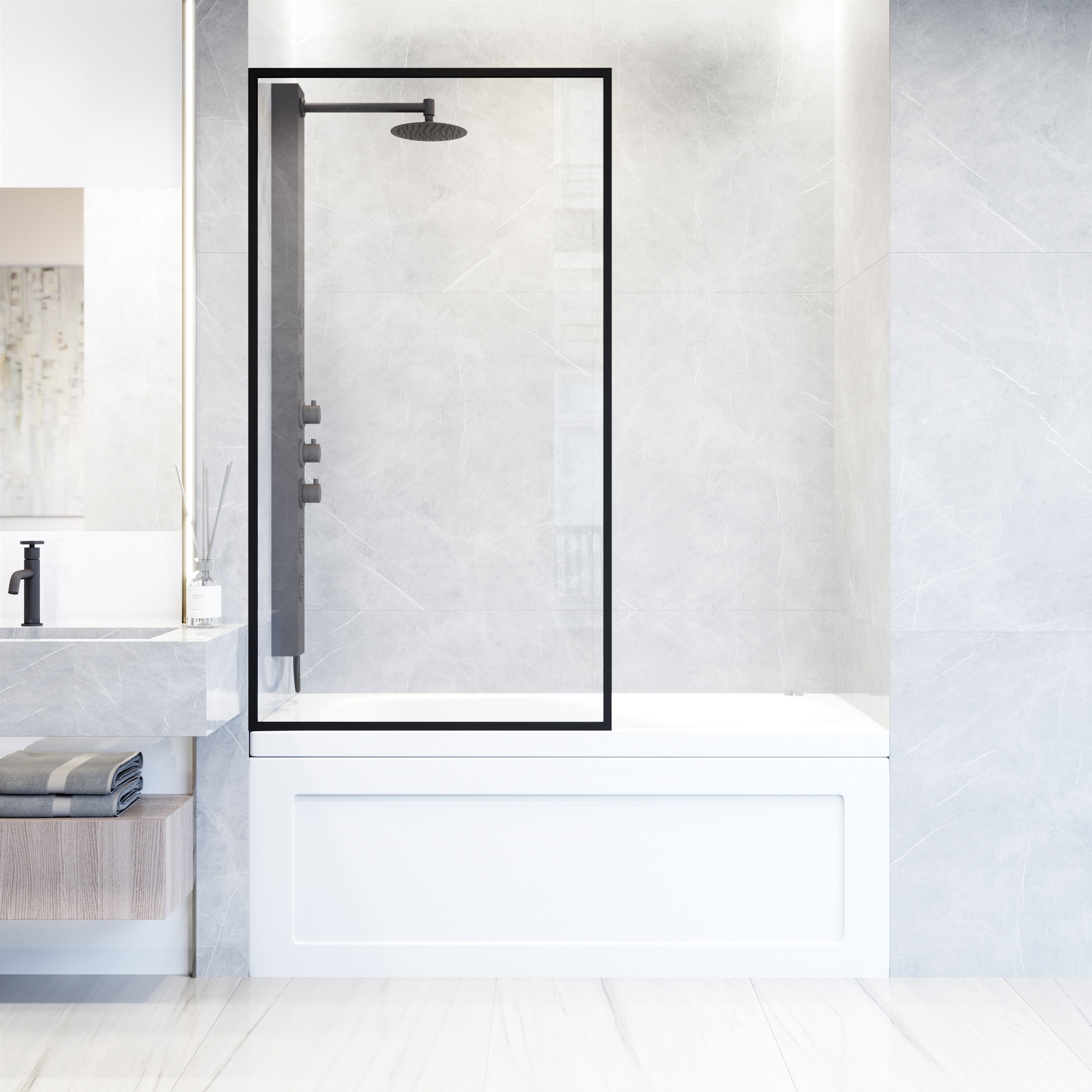 VIGO VG6077MBCL3462 Meridian Matte Black 34-in W x 62-in H Framed Fixed Bathtub door