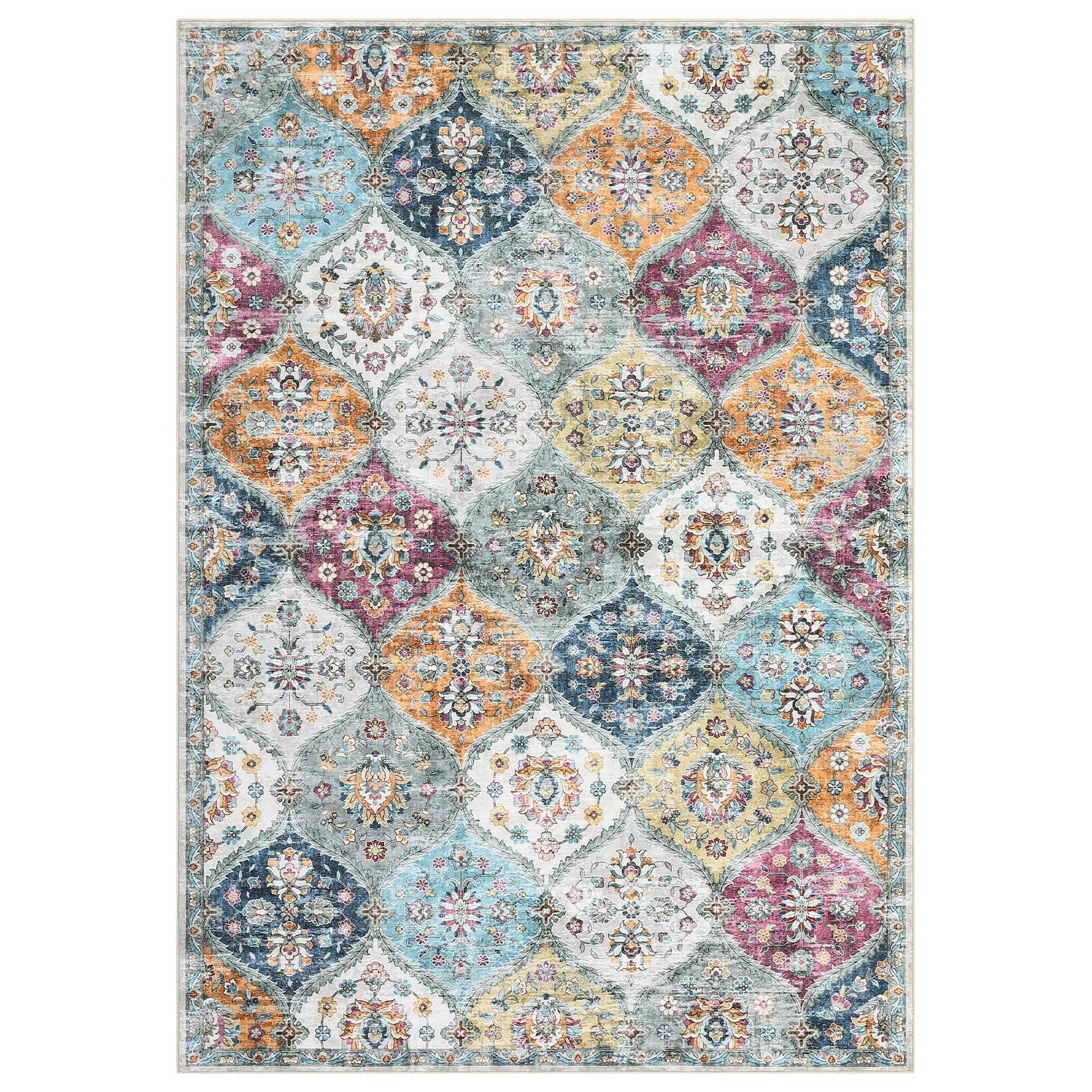WhizMax SUNNY-PHO-10OJ8D8D Washable Vintage Indoor Door Mat Small Throw Rugs with Floral Pattern Yellow/Purple 3 x 5(ft)