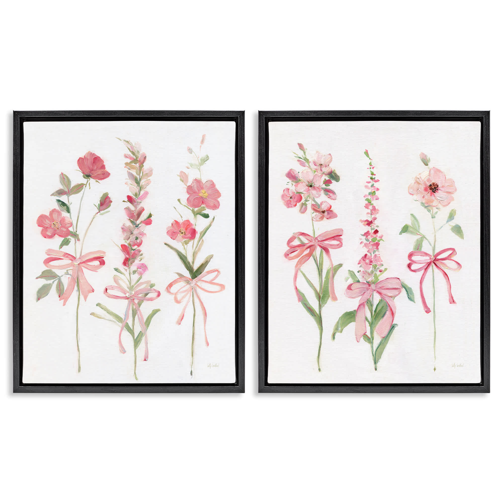 Stupell Industries B2-752-FFB-2PC-24X30 Soft Fresh Pastel Sprigs 2 Piece Black Framed Floater Canvas Set By Sally Swatland 31 x 25
