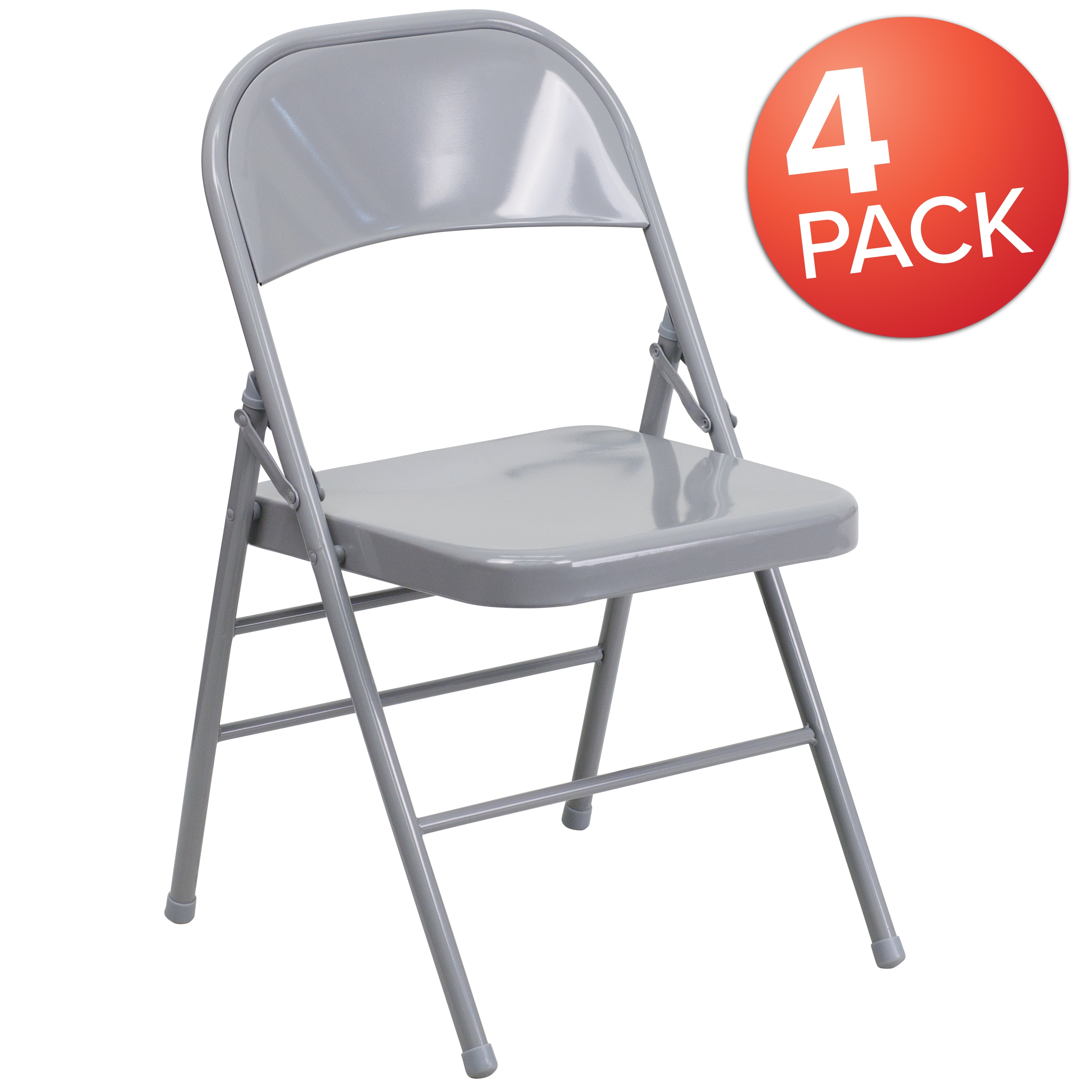 Emma + Oliver 4 Pack Triple Braced and Double Hinged Gray Metal