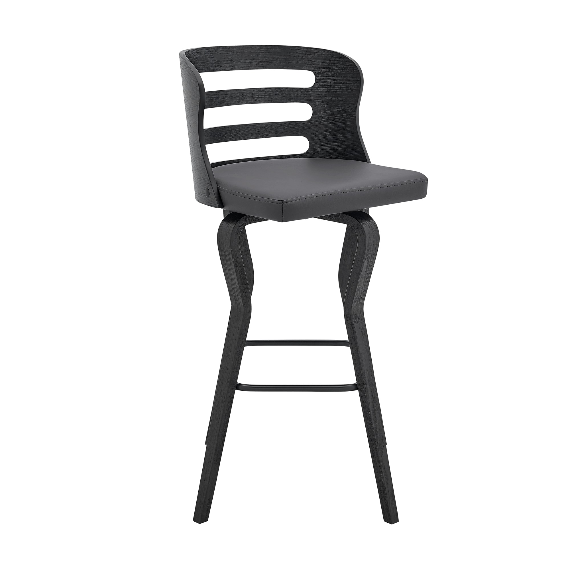 Armen Living LCVRBABLGR30 Black 29-in H Bar height (28-in to 33-in) Round Seat Upholstered Swivel Wood Back Bar Stool Back