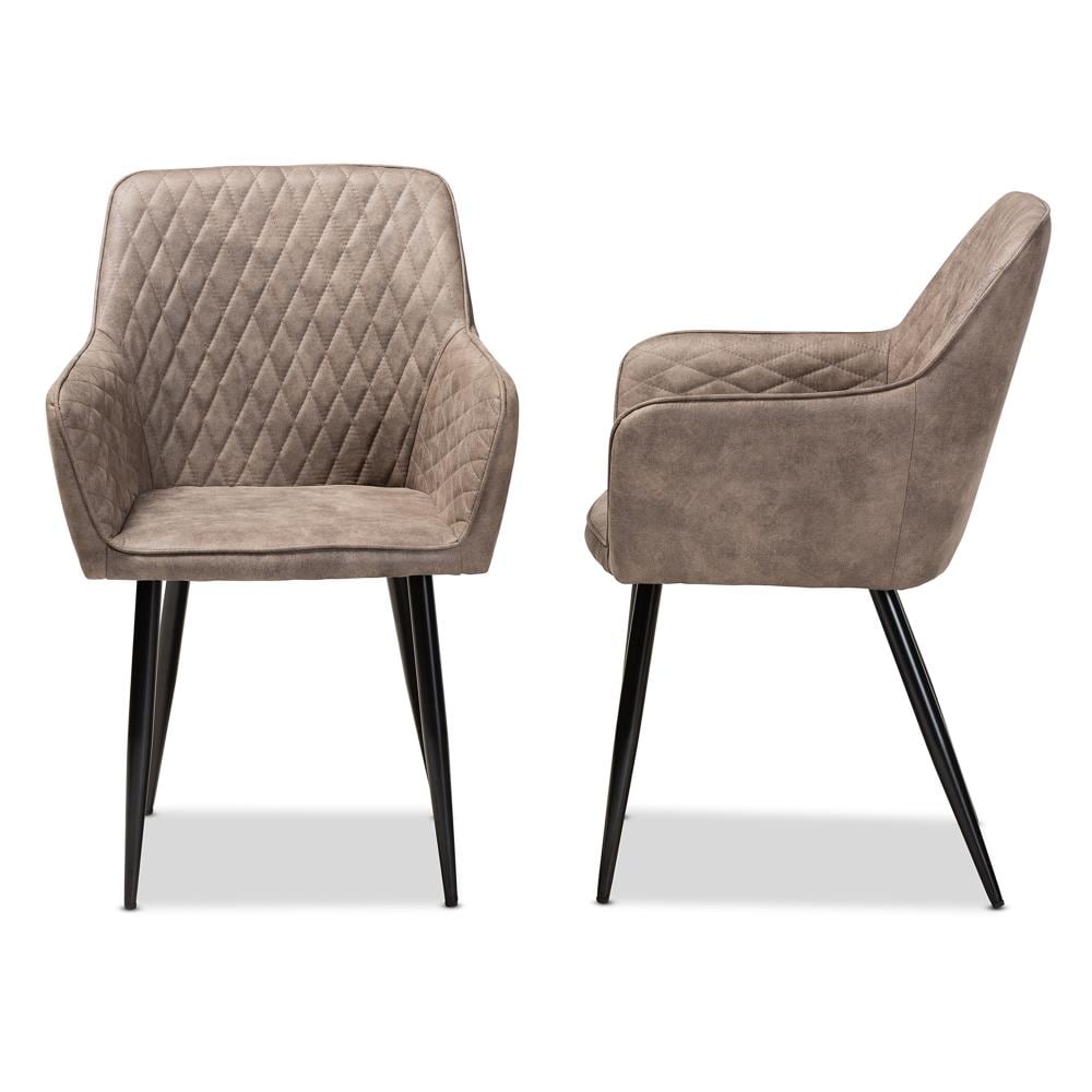 Set of 2 Gray and Brown Quilted Metal Dining Chairs