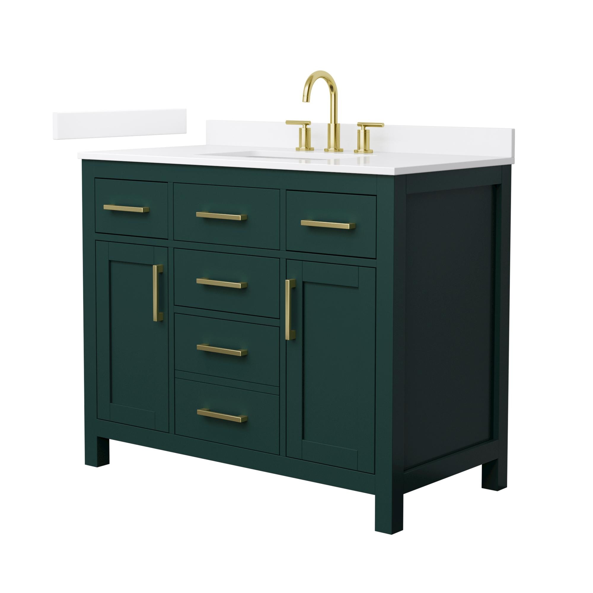 Wyndham Collection WCG242442SGDWQUS3MXX Beckett 42-in Green with Brushed Gold Trim Undermount Single Sink Bathroom Vanity with White Quartz Quartz Top