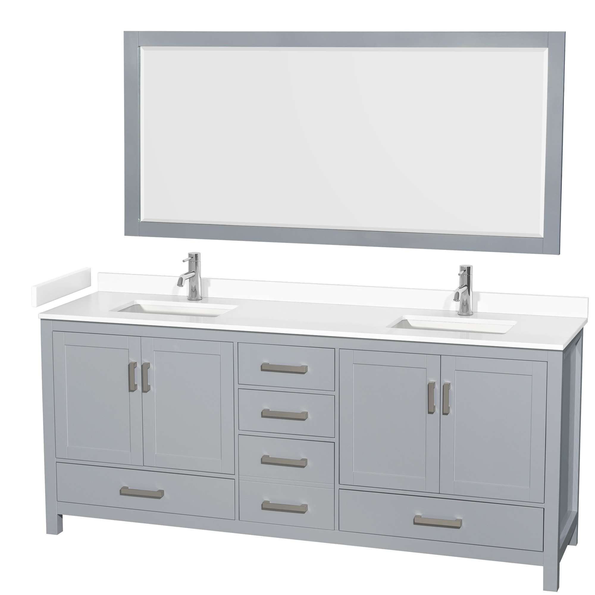 Wyndham Collection WCS141480DGYWCUNSM70 Sheffield 80-in Gray with Brushed Chrome Trim Undermount Double sink Bathroom Vanity with White Cultured Marble Cultured marble Top (Mirror Included)