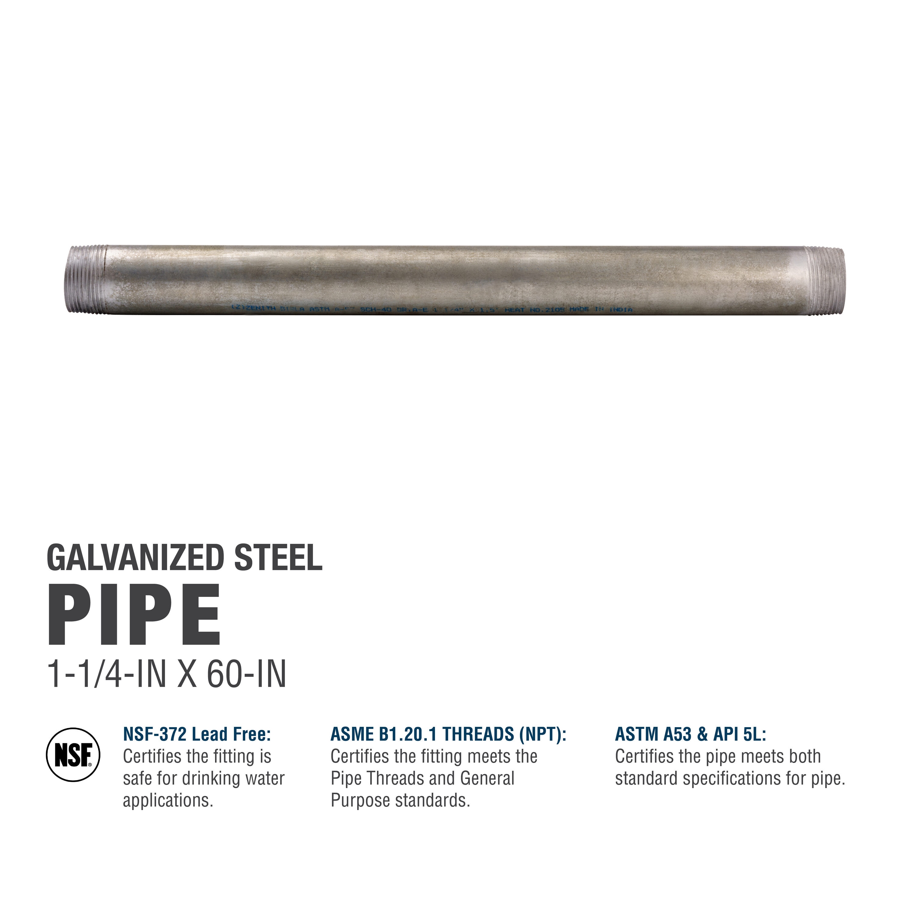 1-1/4'' x 10 ft. Threaded Galvanized Imported Sch-40 Pipe