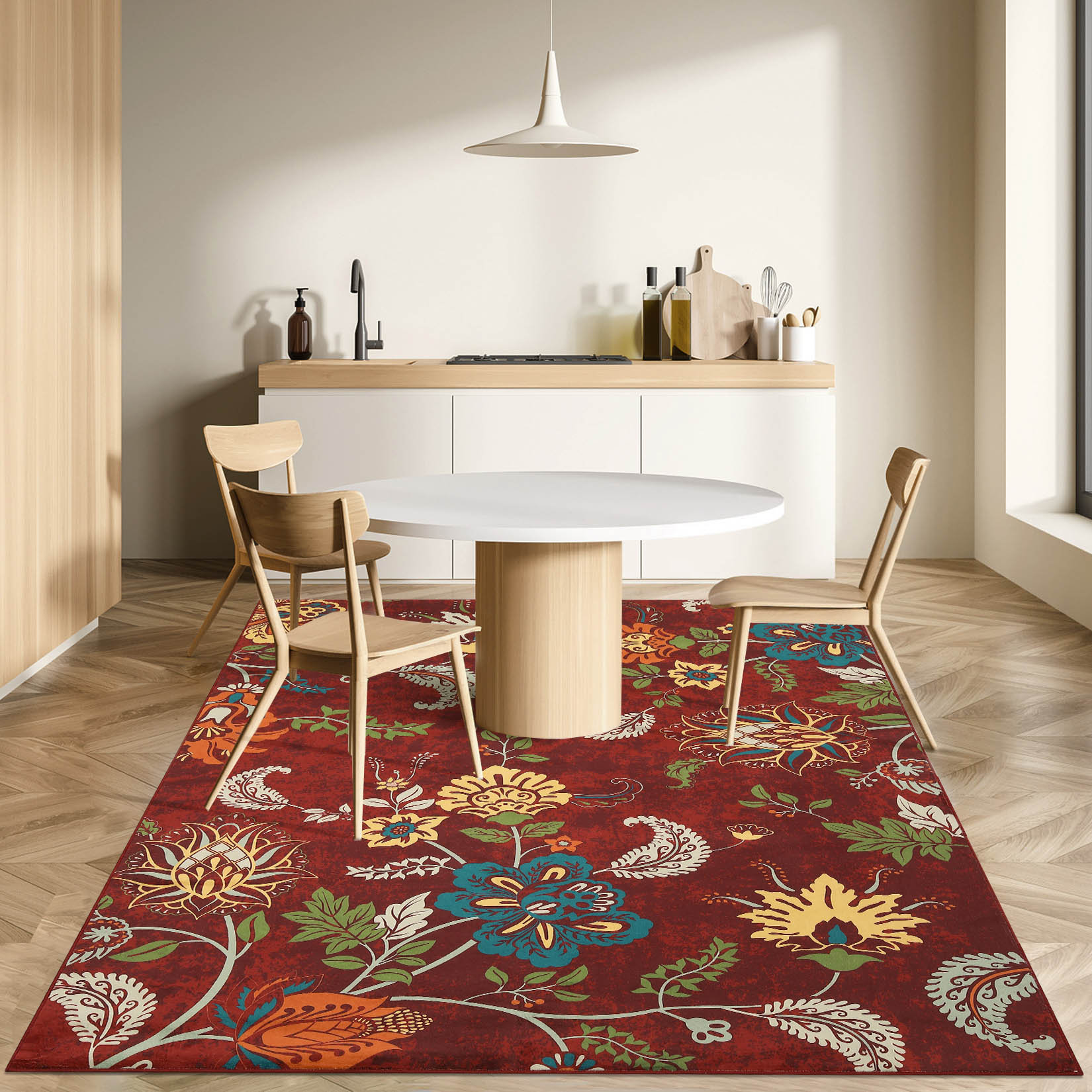 Garvee YXY-LO-PHO-0ZULJ87T 4 x 6 (ft) Polyester Red Rectangular Indoor Floral/Botanical Tropical Machine washable Area rug