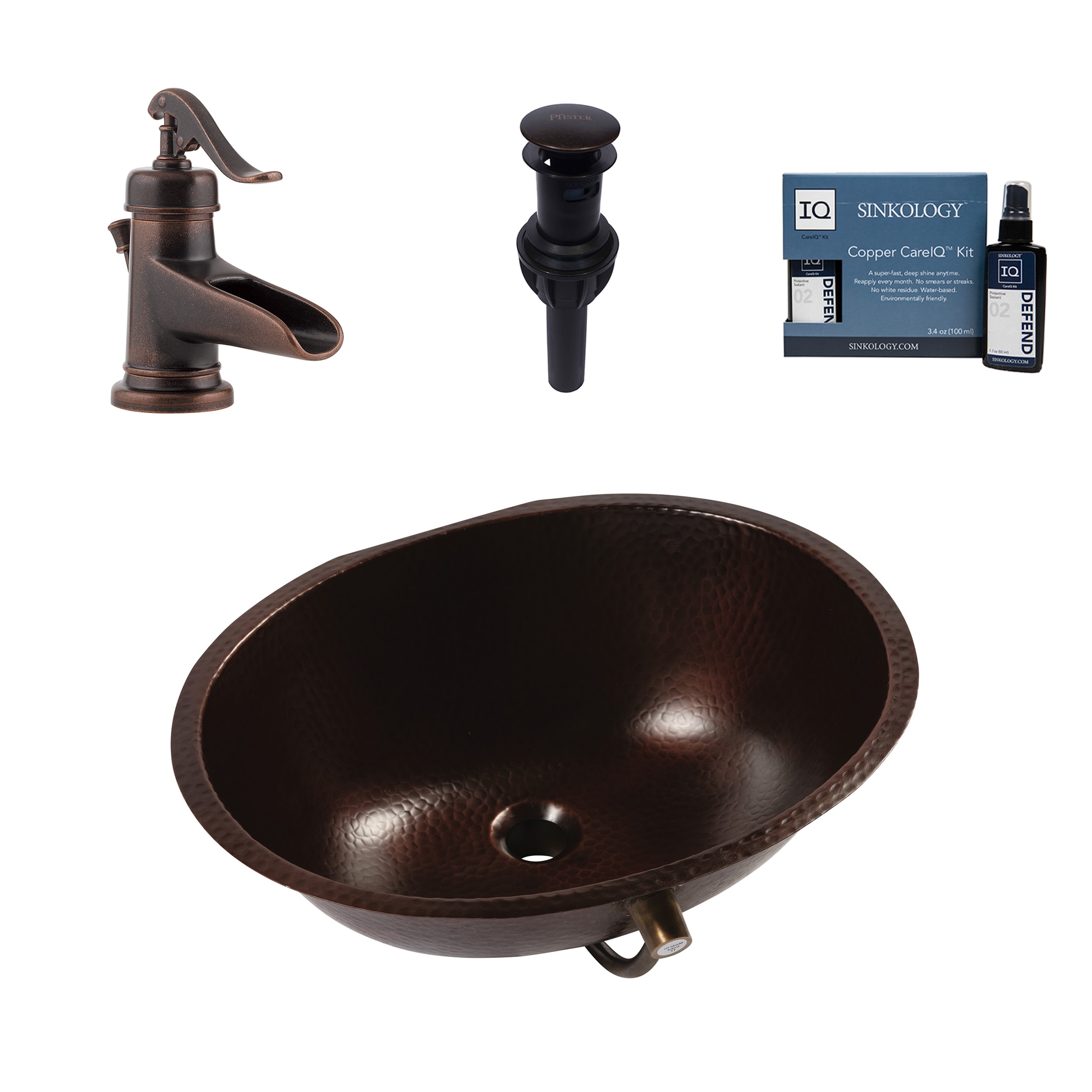 SINKOLOGY SB207-19AG-F042 Freud Copper Undermount Oval Traditional Aged Copper Bathroom Sink with Faucet Included with Drain Included ( 15.5-in x 19-in )