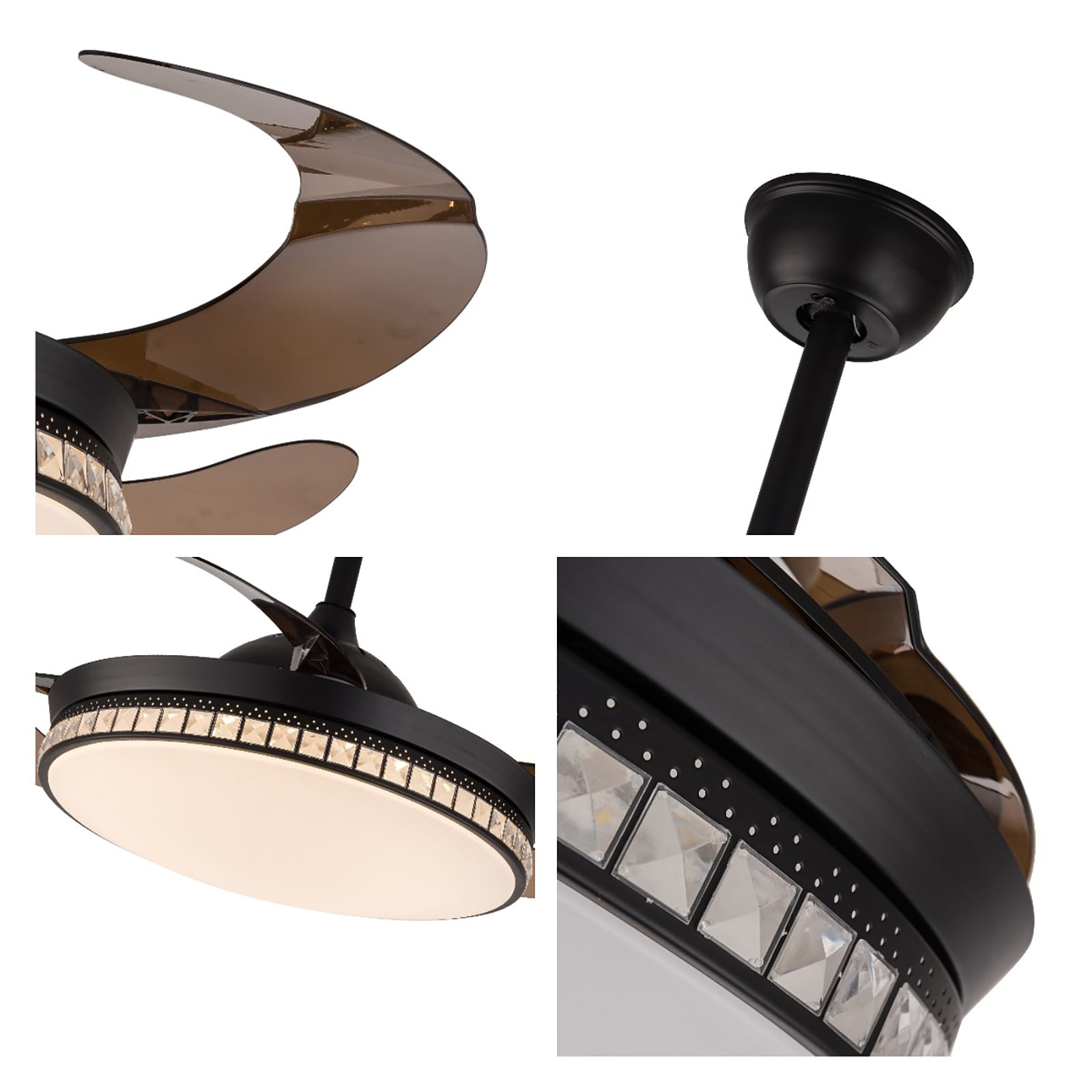 42-Inch Black Retractable Blade LED Chandelier Ceiling Fan