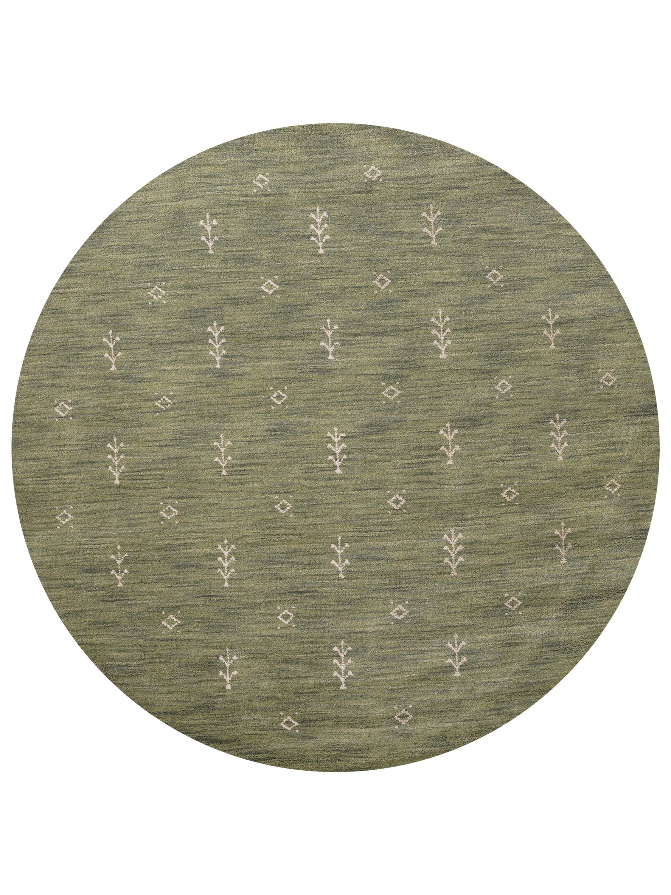 Rugsotic Carpets  HAND KNOTTED LOOM WOOL ECO-FRIENDLY AREA RUGS  - 6'x6' Round Shape Green White Color Contemporary Modern Design High Pile Thick Handmade Anti Skid Area Rugs for Living Room Bed Room L00501