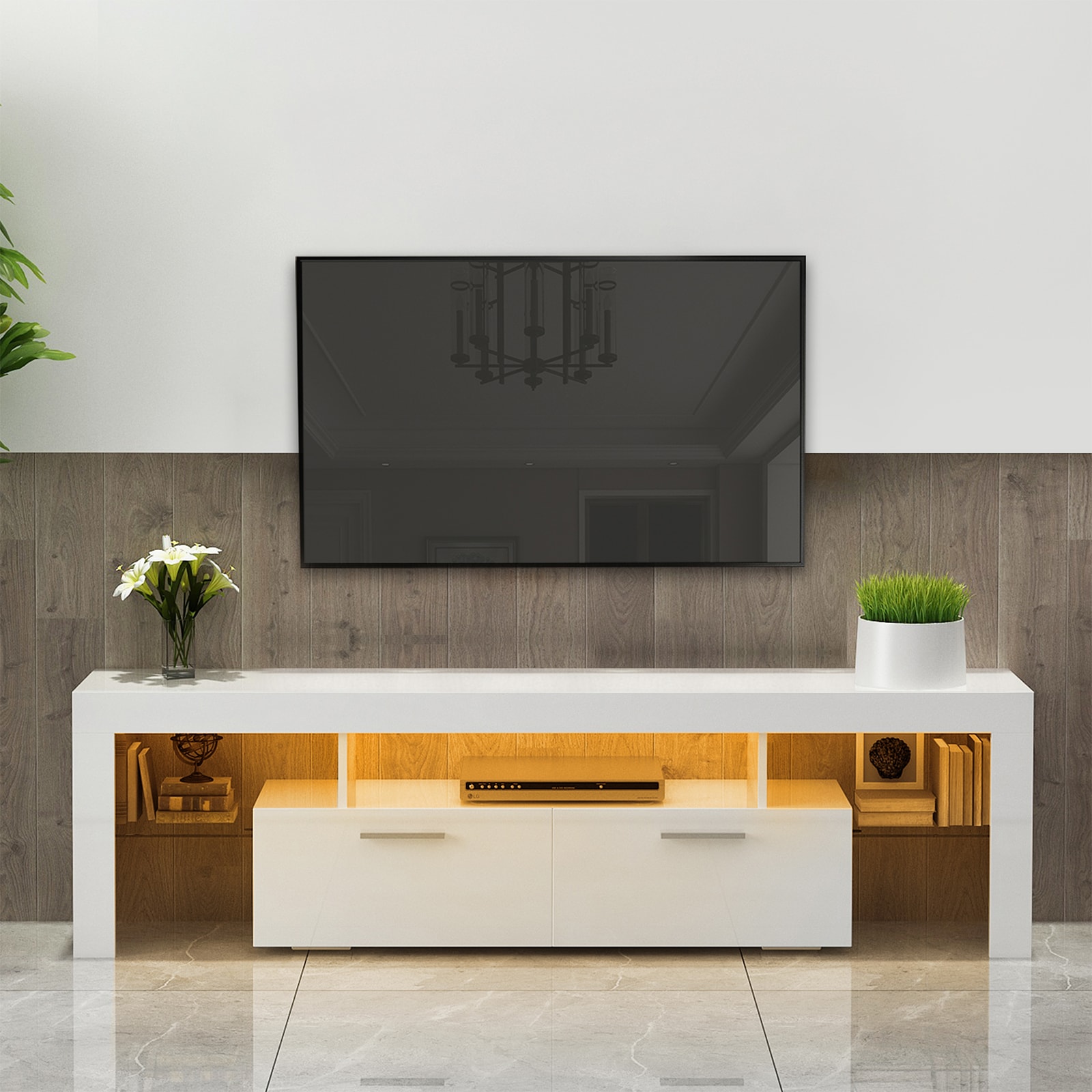 WELLFOR TRX-962AM TV stands Modern/Contemporary White Tv Stand (Accommodates TVs up to 65-in)