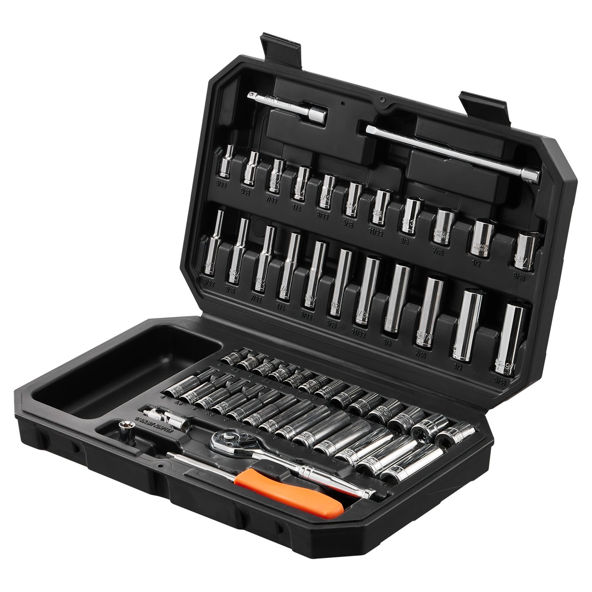 HyperDrop Cart 54-Piece 1/4-in Drive 6-Point SAE and Metric Socket and Ratchet Set - 5/32-in to 9/16-in and 4-14mm with Case