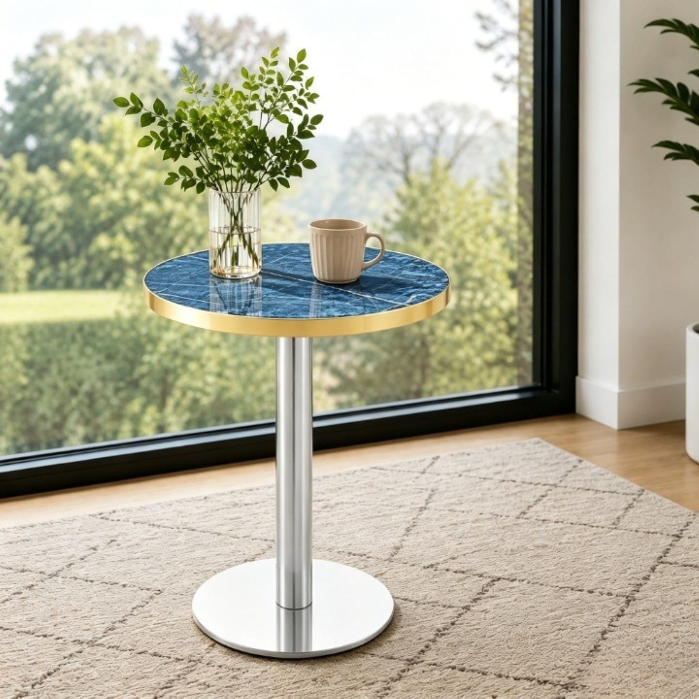 KTMBDW Round Coffee Table Modern Drink Side Table with Metal Legs for Living Room Bedroom (Blue)