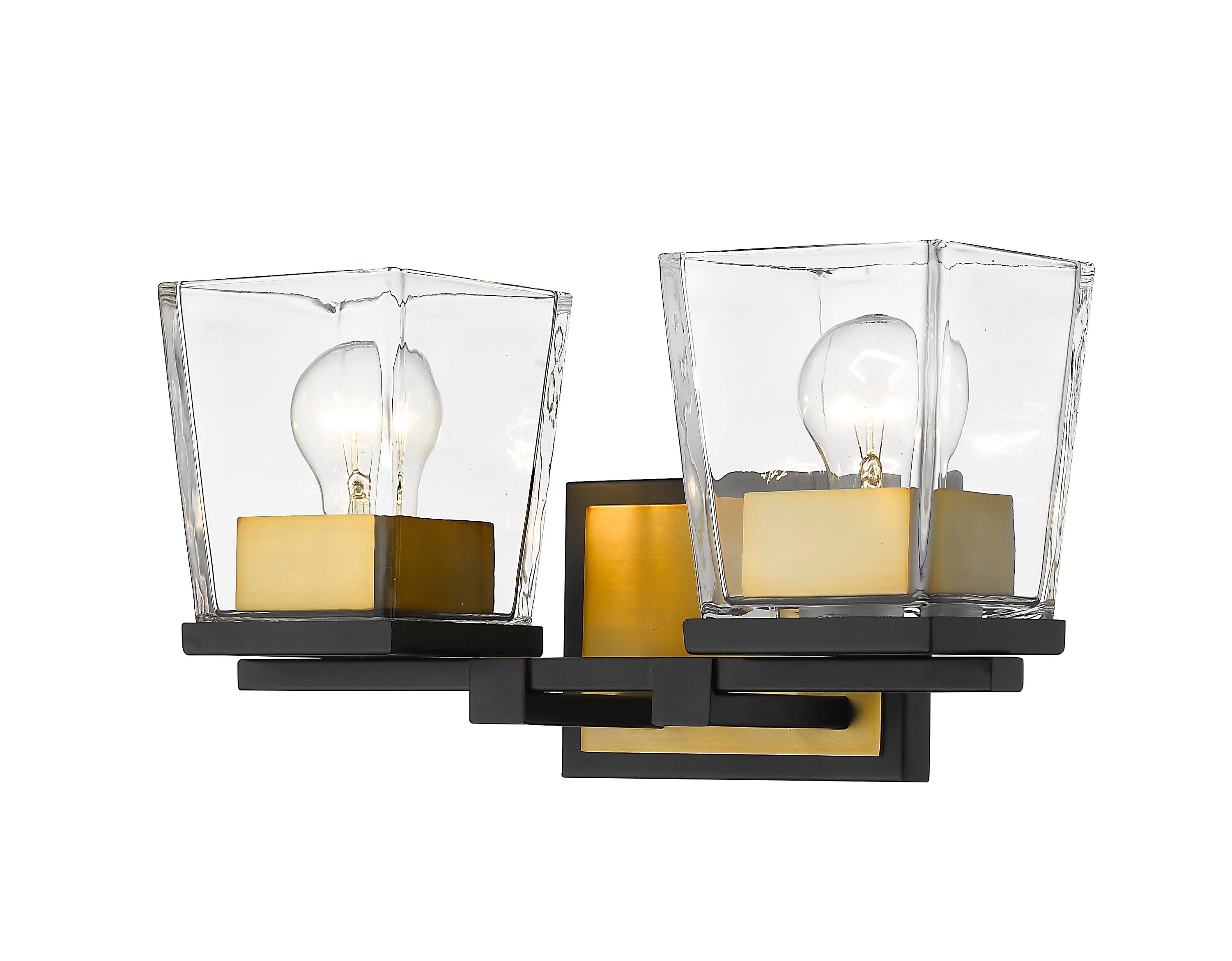 Z-Lite 475-2V-MB-OBR Bleeker Street 14-in 2-Light Matte Black + Olde Brass Transitional Vanity Light