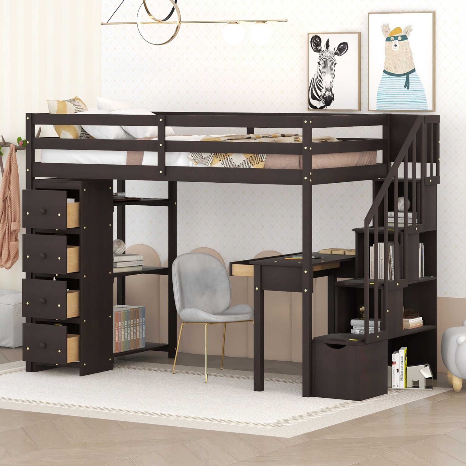JASMODER LT000340AAP Espresso Twin Composite Platform Bed with Storage