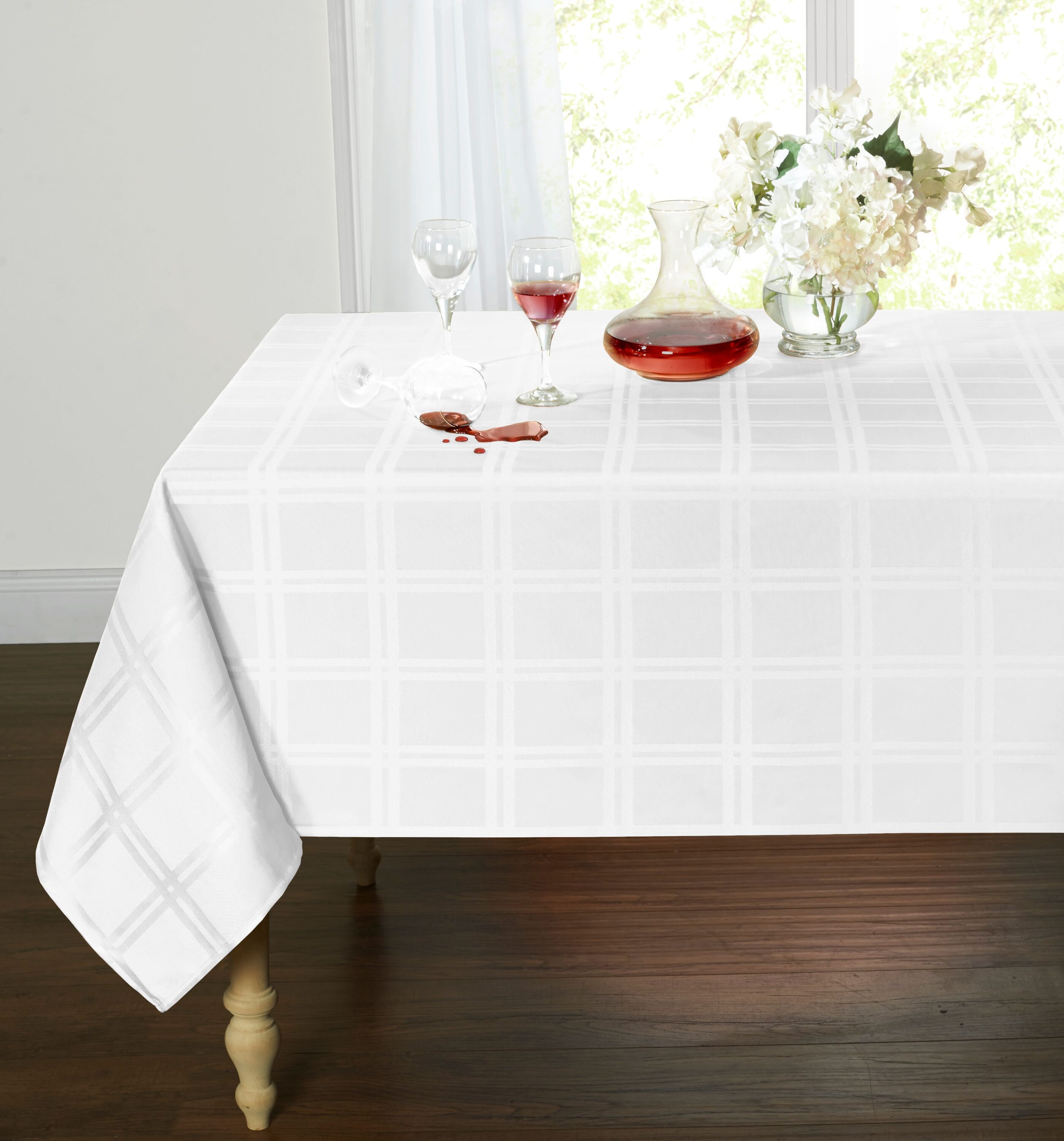 KATE AURORA Plaid and Tartan Stain Resistant and Spill-Proof Fabric Tablecloth 10-12 Chairs White #ALL-BRT-ONES -1462