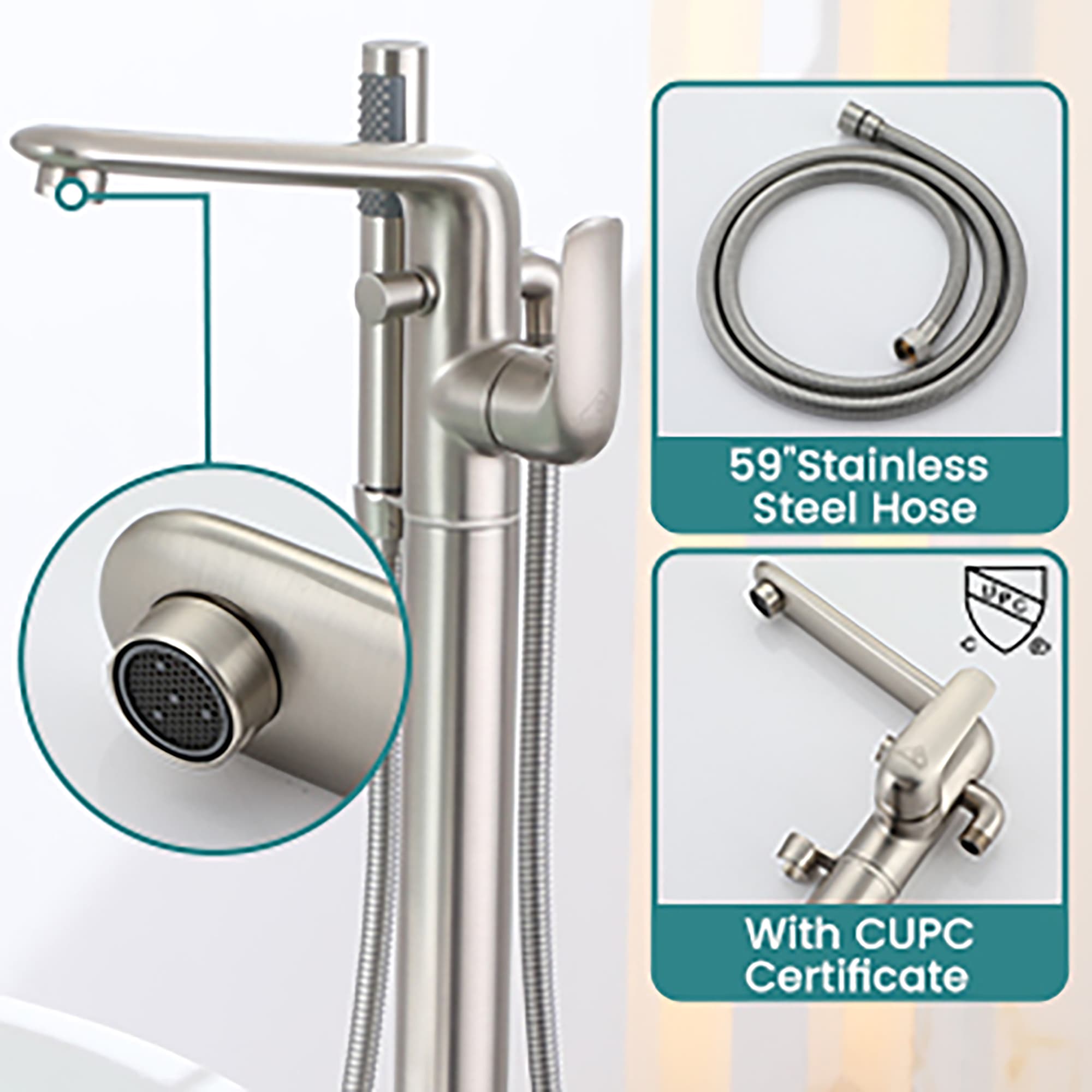 Brushed Nickel Freestanding Bathtub Faucet with Handshower