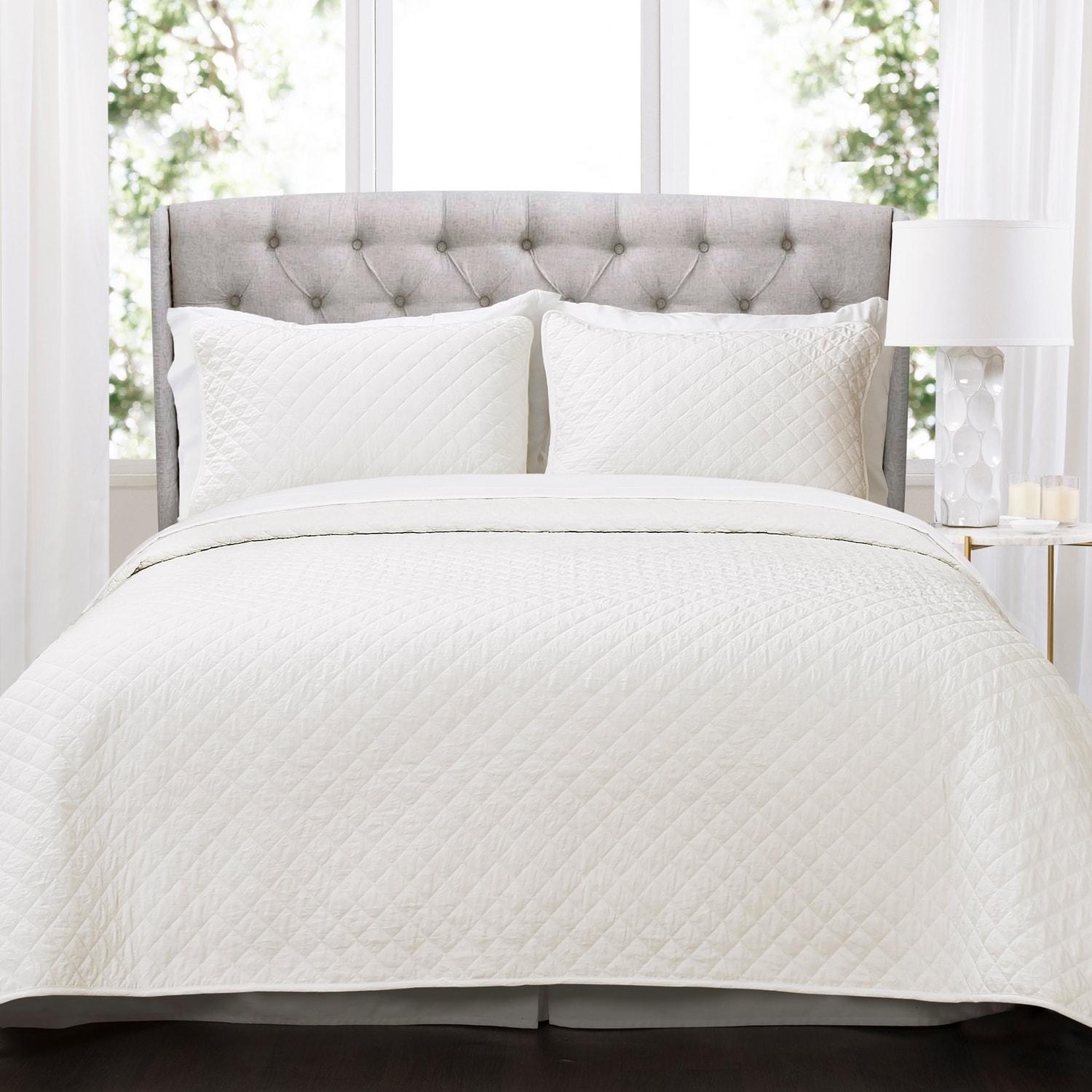 Lush Decor 16T001754 Pure White Solid Full/Queen Quilt Cotton