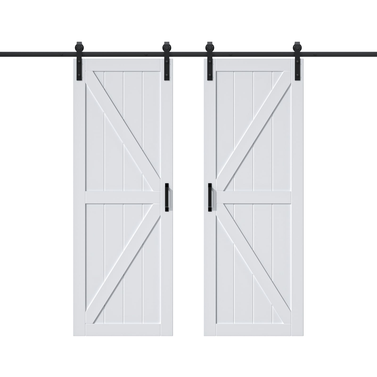 JUJUBON IN-BDBD1-K-WH-60 60-in x 84-in White K-frame MDF Solid core Double Barn Door (Hardware Included)