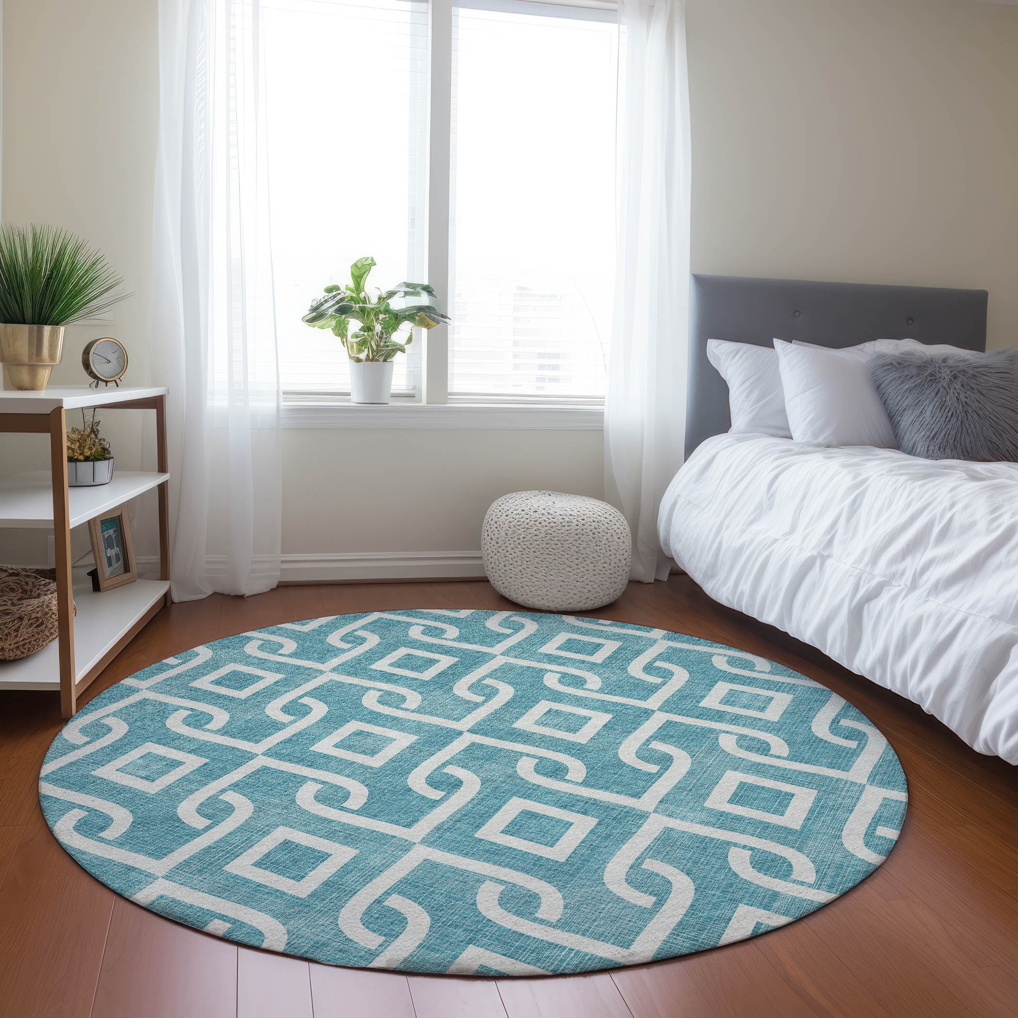 Addison Rugs ACN621TE8RO Chantille ACN621TE 8 x 8 (ft) Polyester Teal Round Indoor/Outdoor Geometric Machine washable Area rug