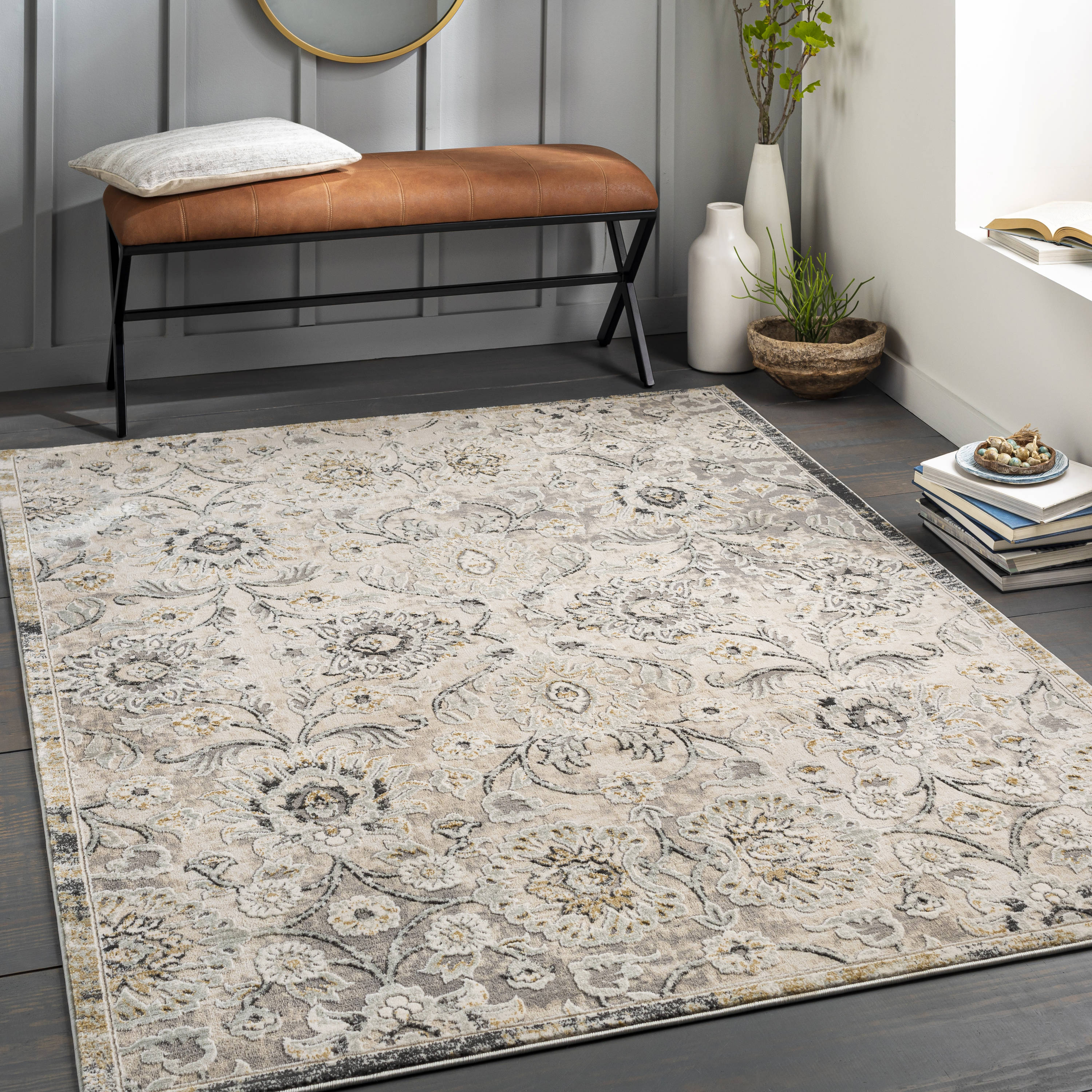 allen + roth with STAINMASTER Eleanor 8 X 10 (ft) Tonal Grey Indoor/Outdoor  Medallion Area Rug in the Rugs department at
