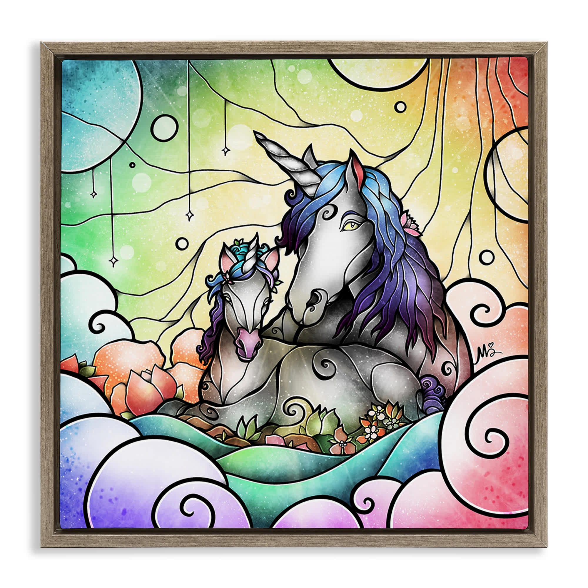 Stupell Industries BS-982-FFE-17X17 Deco Style Unicorns Brown Framed Floater Canvas Wall Art By Mandie Manzano 18 x 18