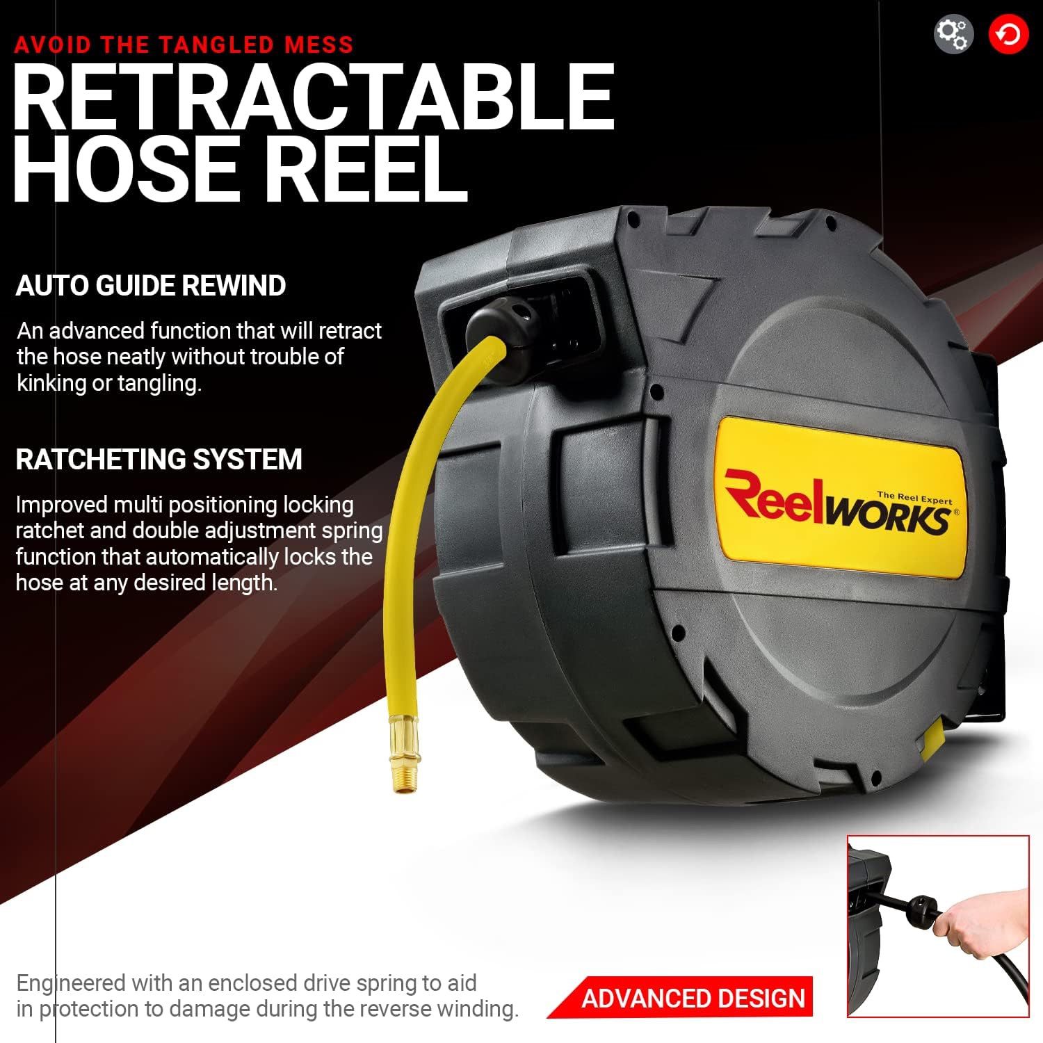 33Ft Retractable Air Hose Reel 5/16 Auto Rewind Wall Mount Air