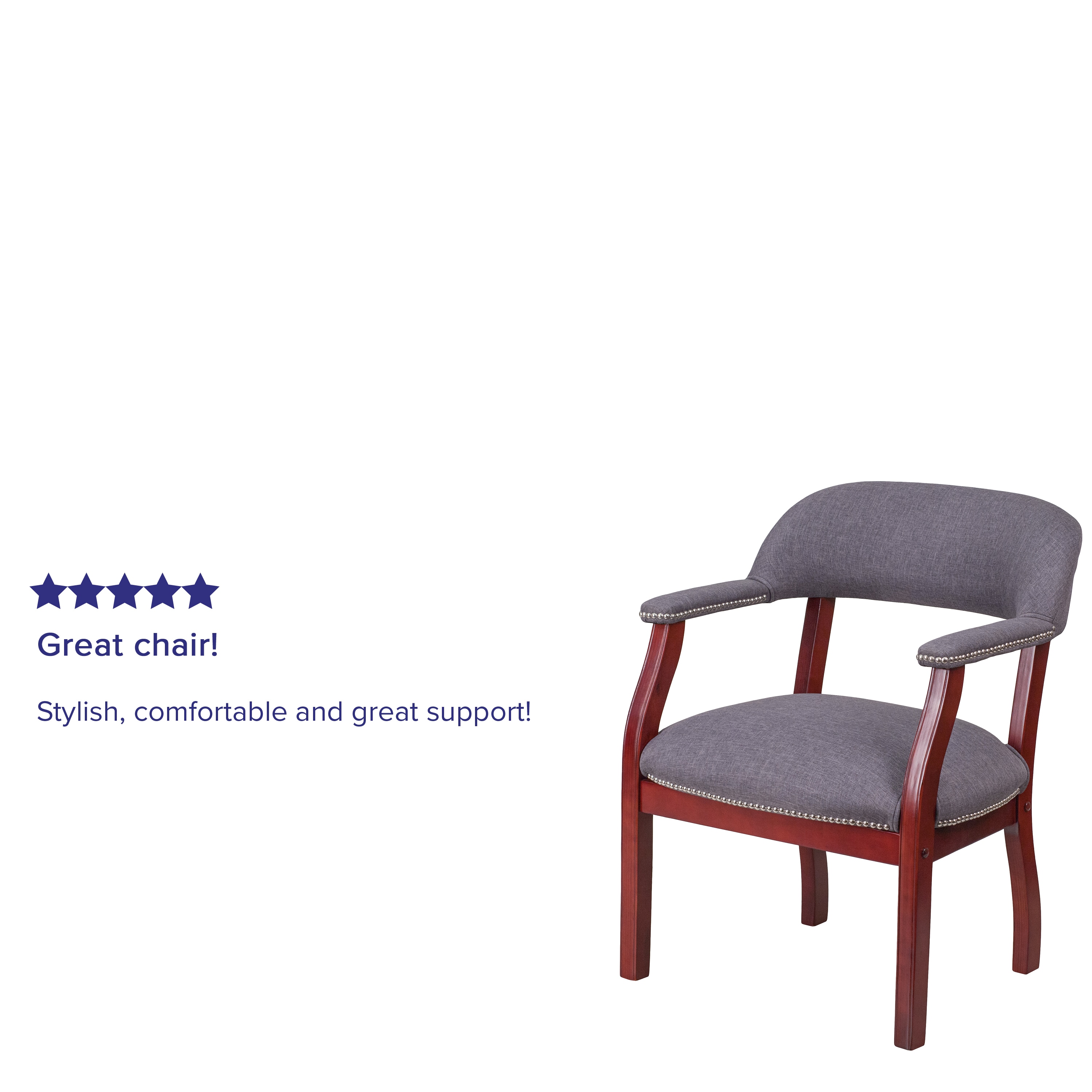 Elegant Gray Fabric Conference Chair with Silver Nailhead Trim