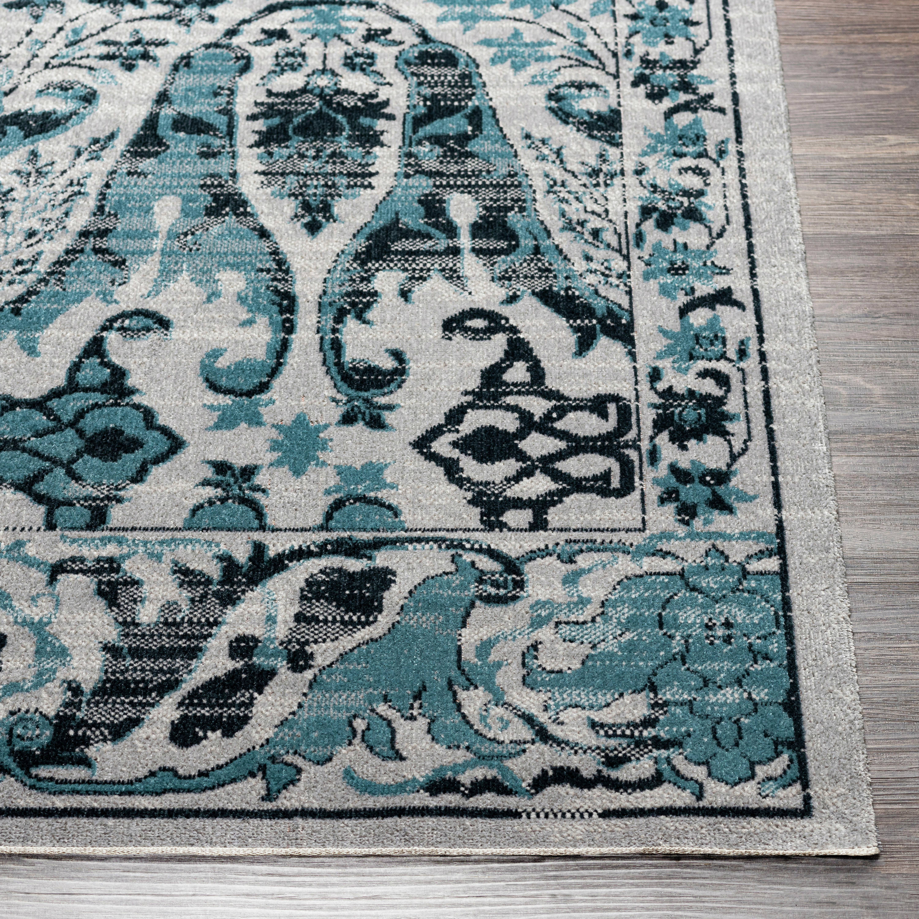 Ember Majestic Swirl Blue Round Washable Rug - 79"