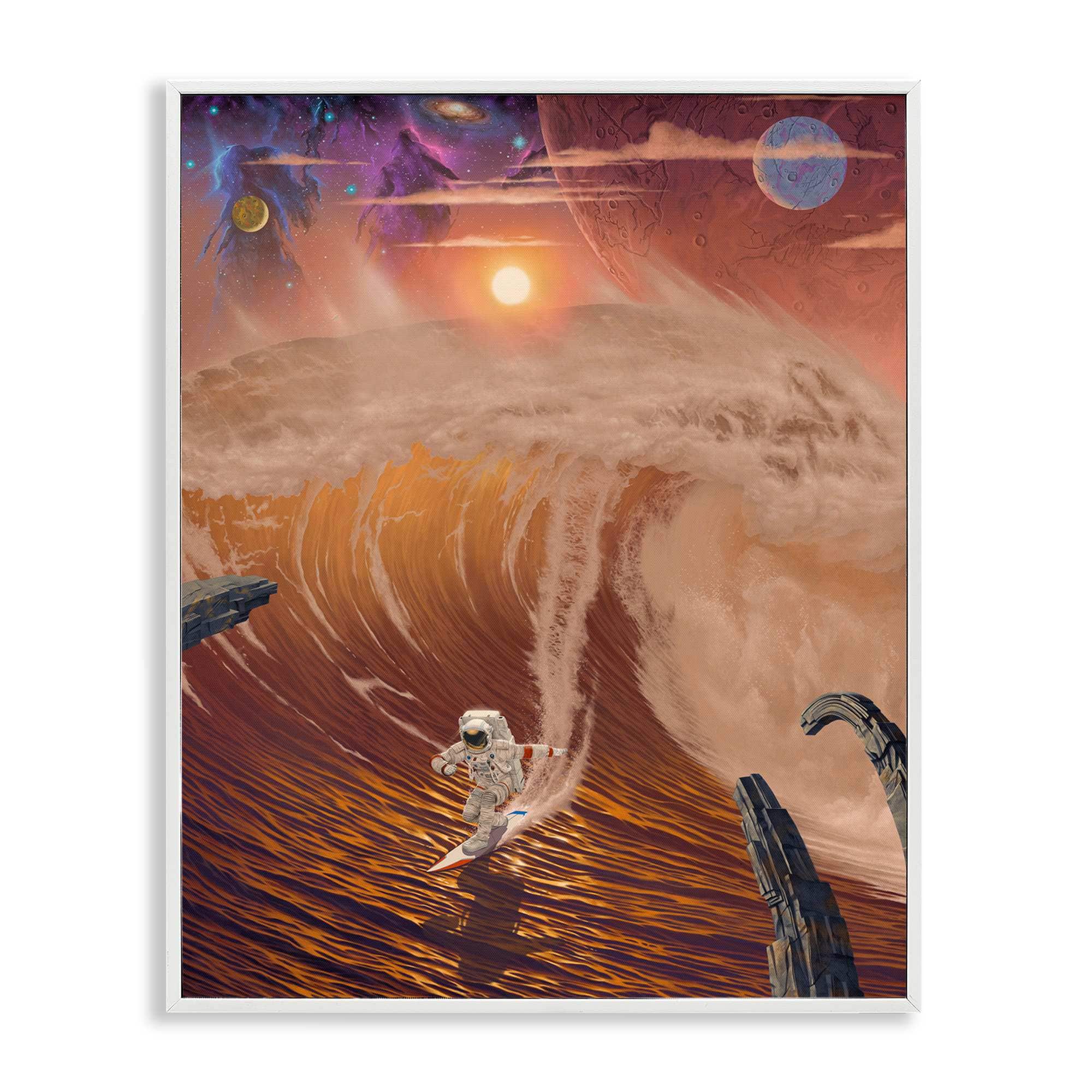 Stupell Industries BV-767-WFR-16X20 Astronaut Riding The Wave White Framed Giclee Art 16 x 20
