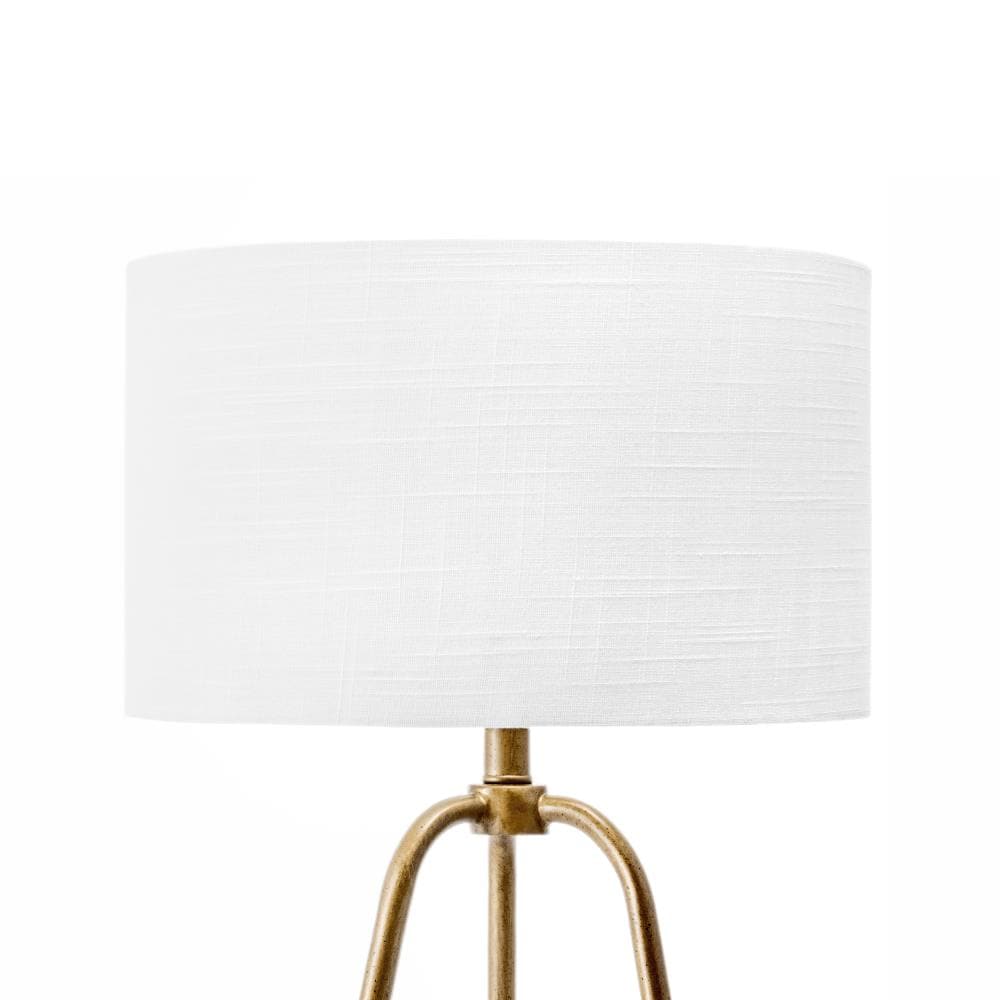 Antique Brass Metal Tripod Table Lamp with White Fabric Shade