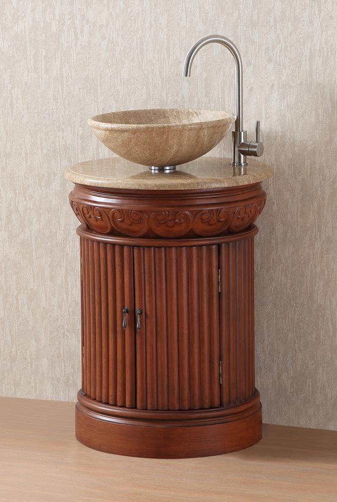 Stufurhome 23-in Cherry Single Sink Bathroom Vanity with Travertine ...