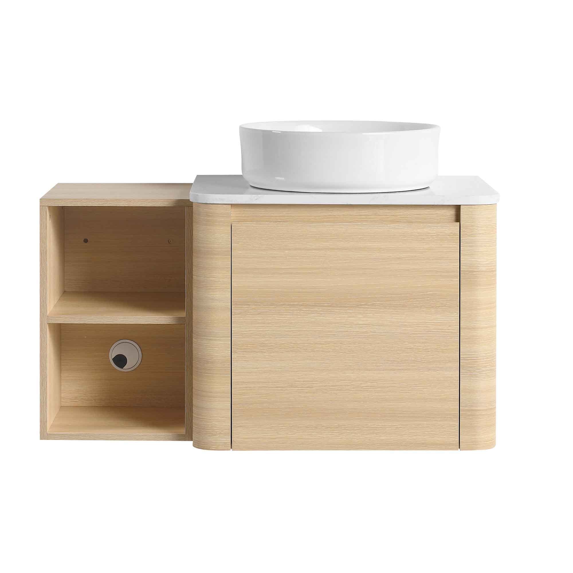 LUCKY ONE 36-in Light Oak Finish Ceramic Vessel Sink Floating Bathroom Vanity (Mirror Not Included and Faucet Not Included)