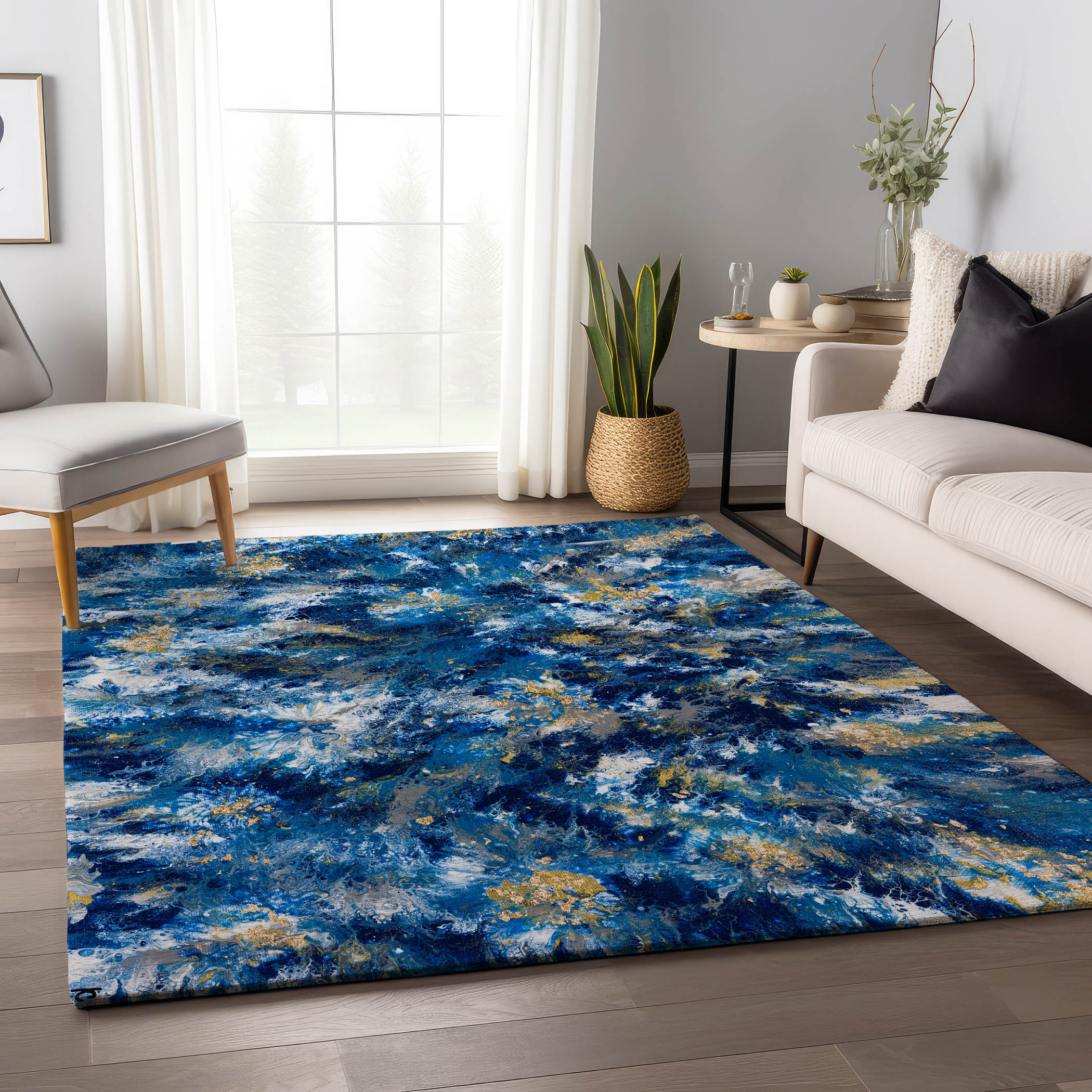 Addison Rugs AMF62BL9X12 Mayfield AMF62BL 9 x 12 (ft) Loomed Polyester Blue Rectangular Indoor Abstract Machine washable Area rug