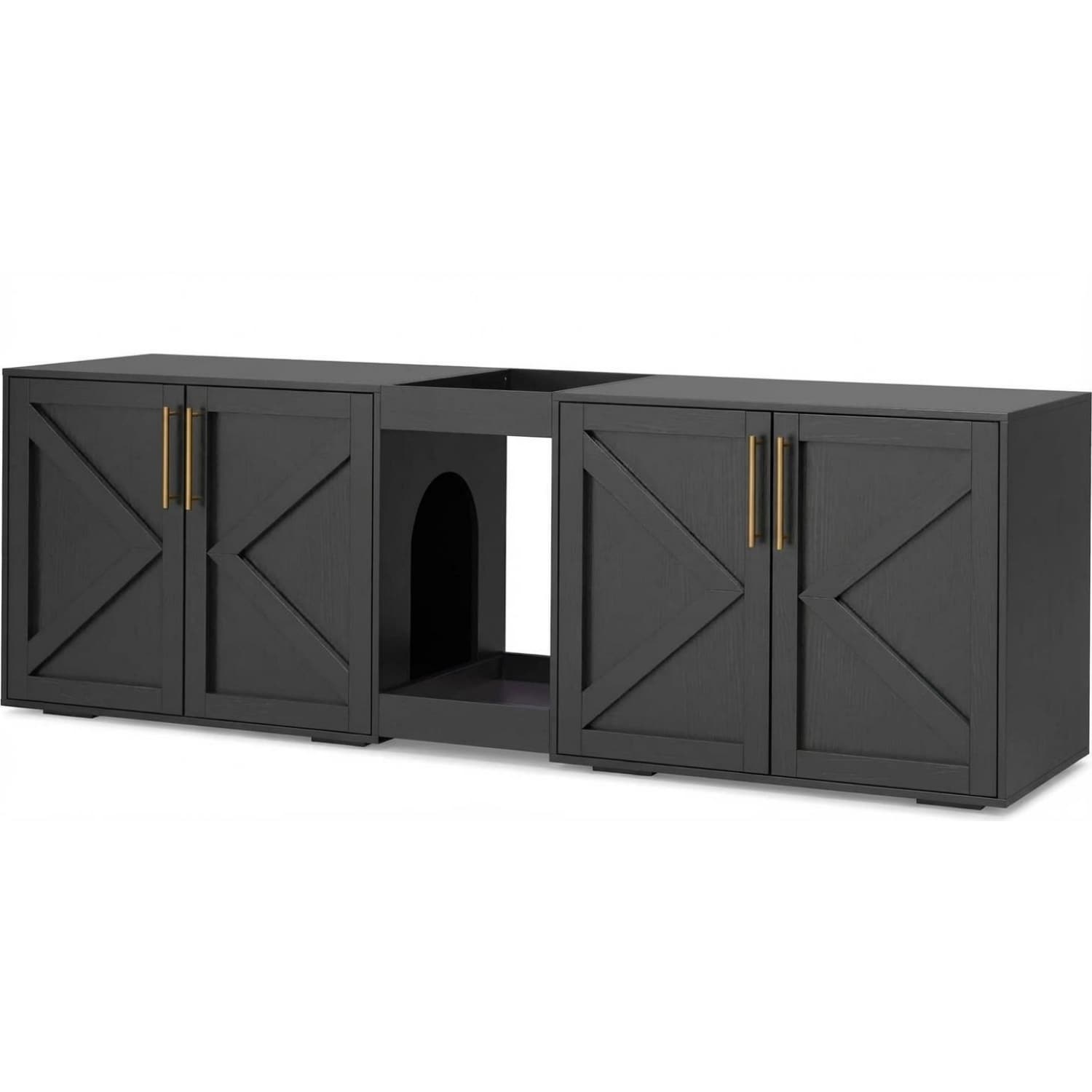 Garvee - Dual Room Cat Litter Box Cabinet with Door Enclosed Cat Toilet Furniture Odor Splash Pro...