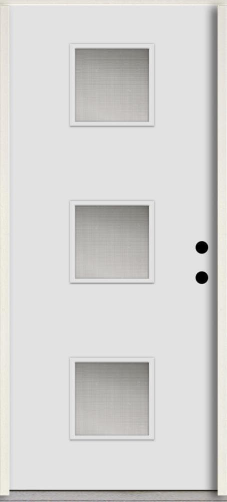 RELIABILT LO1066739 Spotlights 36-in x 80-in x 4-5/8-in Fiberglass 1/4 lite Left-hand inswing Arctic White Paint Painted Prehung Front Door Insulating core