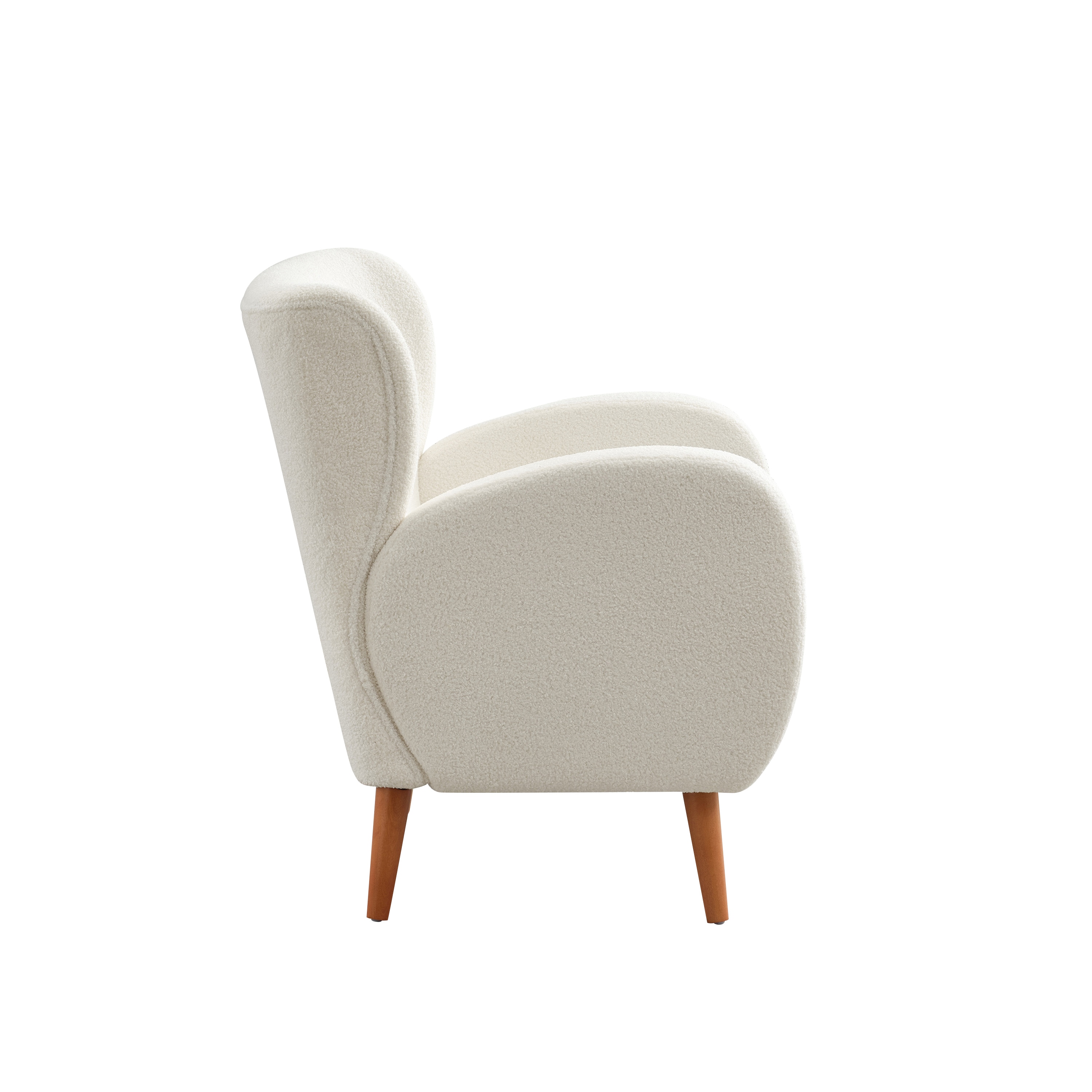 Beige Boucle Wingback Accent Chair with Wood Legs