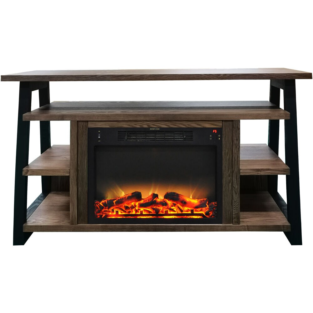 Cambridge CAM5332-1WALLG2 53-Inches W Walnut/Black TV Stand with Fan-forced Flat wall Electric Fireplace with Remote Control Included