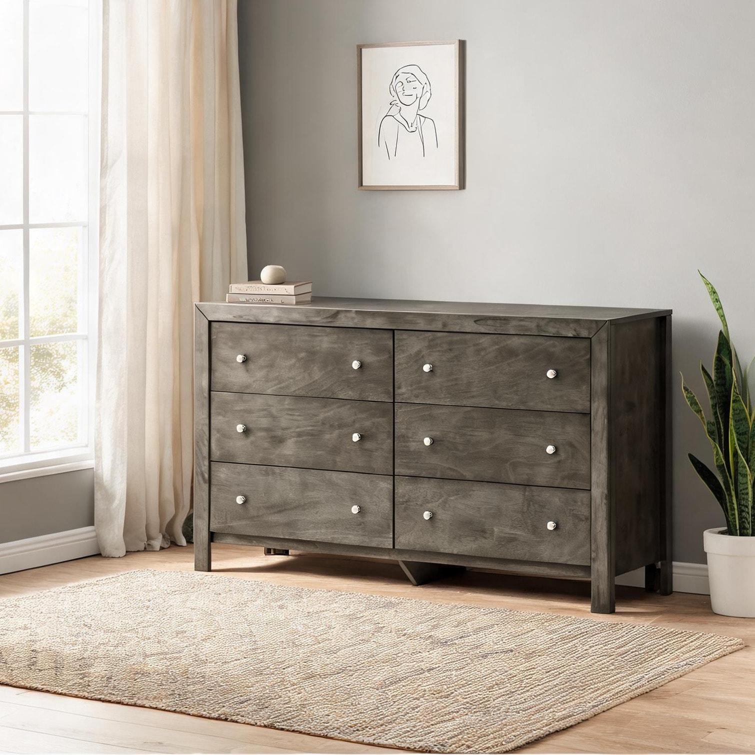 Watnature Double Dresser with Nickel Hardware and Cool Gray Finish 58 ...