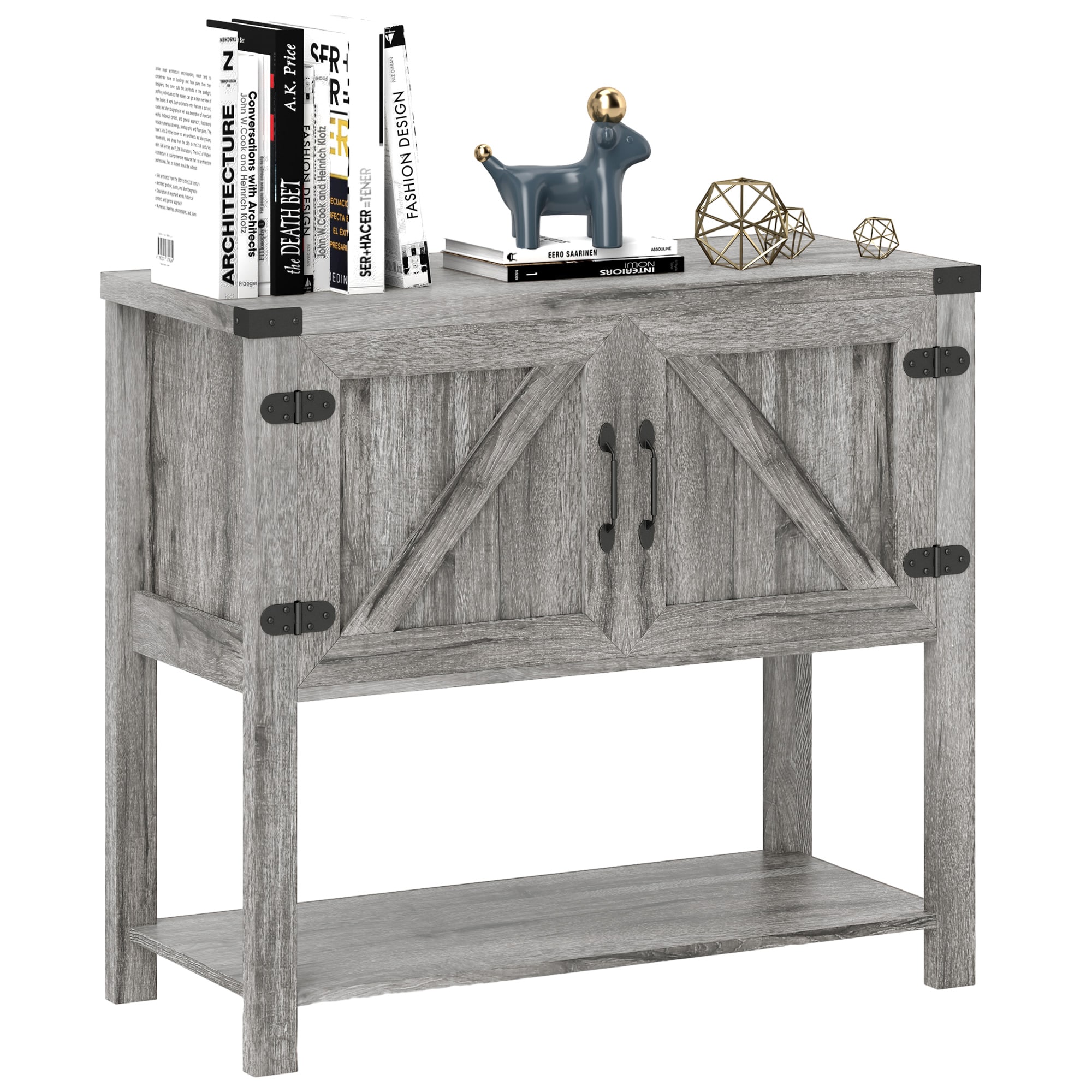 HomCom Farmhouse Double Door Coffee Bar Cabinet Console Table Sideboard Buffet Cabinet with Bottom Shelf for Entryway Living Room Stone Gray #838-007V80LG